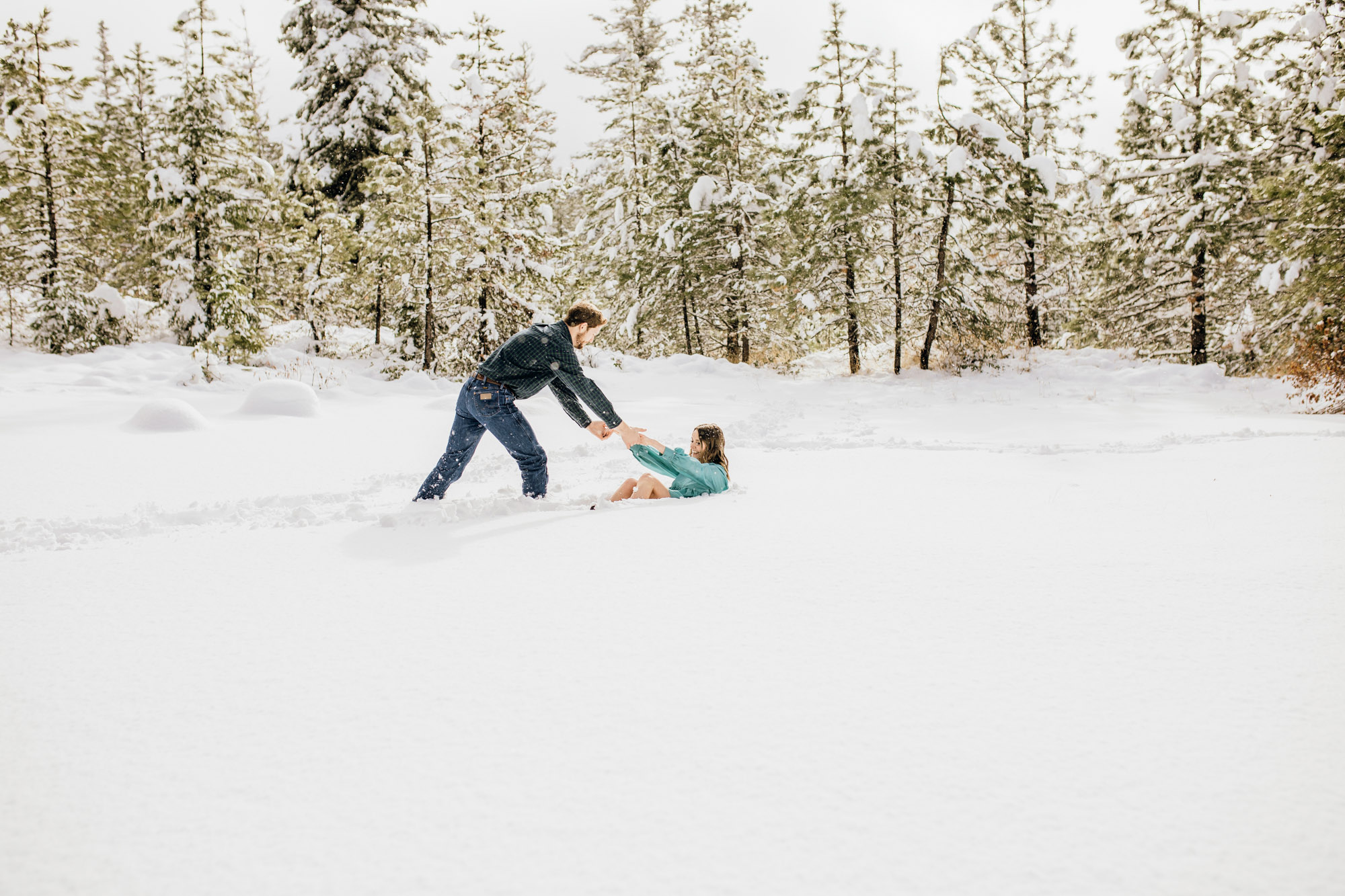 Adventure engagement session in the snow by Seattle wedding photographer James Thomas Long Photography