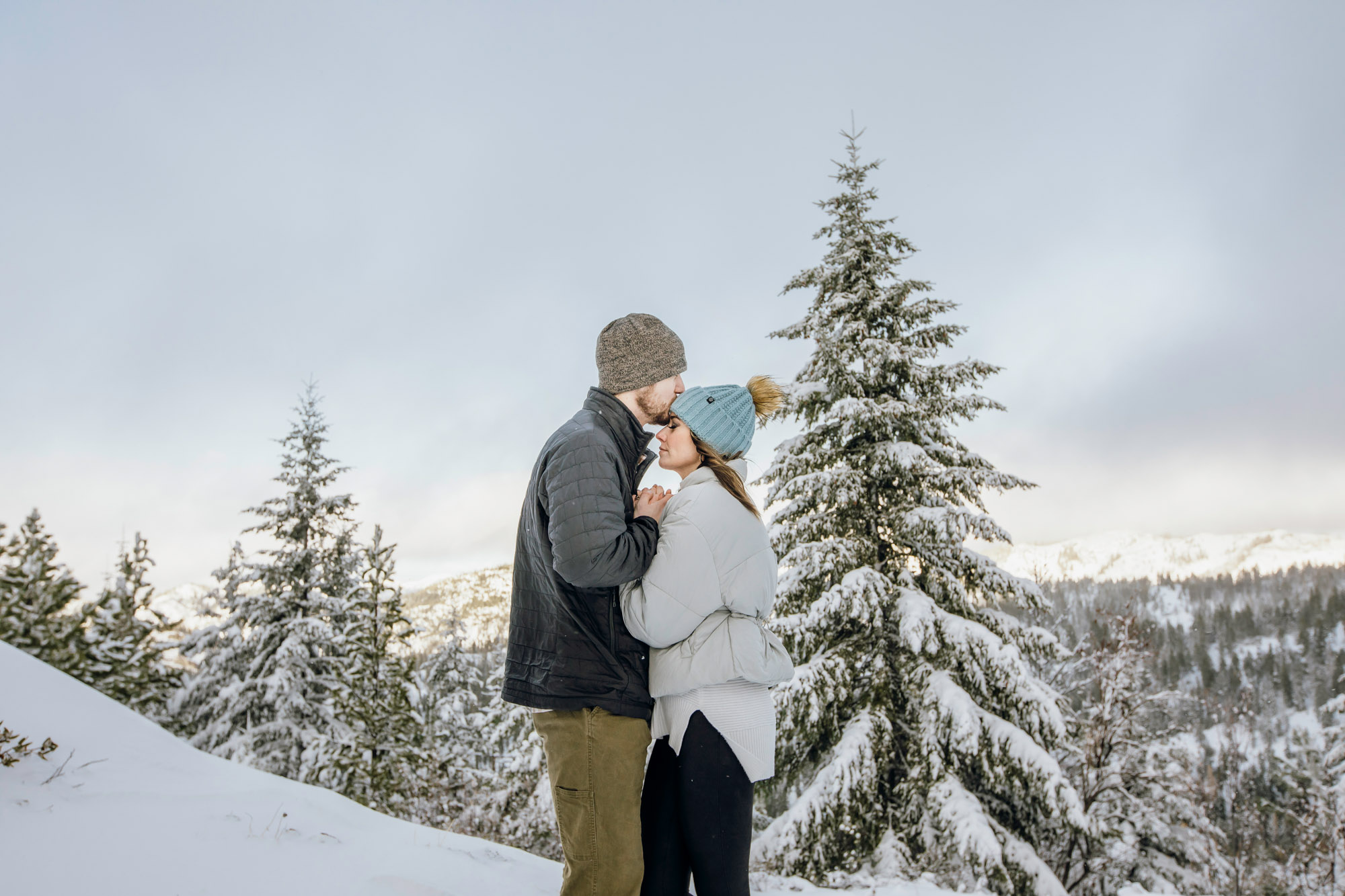 Adventure engagement session in the snow by Seattle wedding photographer James Thomas Long Photography