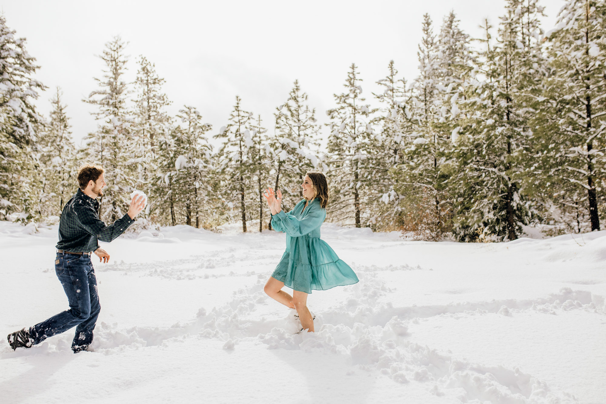 Adventure engagement session in the snow by Seattle wedding photographer James Thomas Long Photography