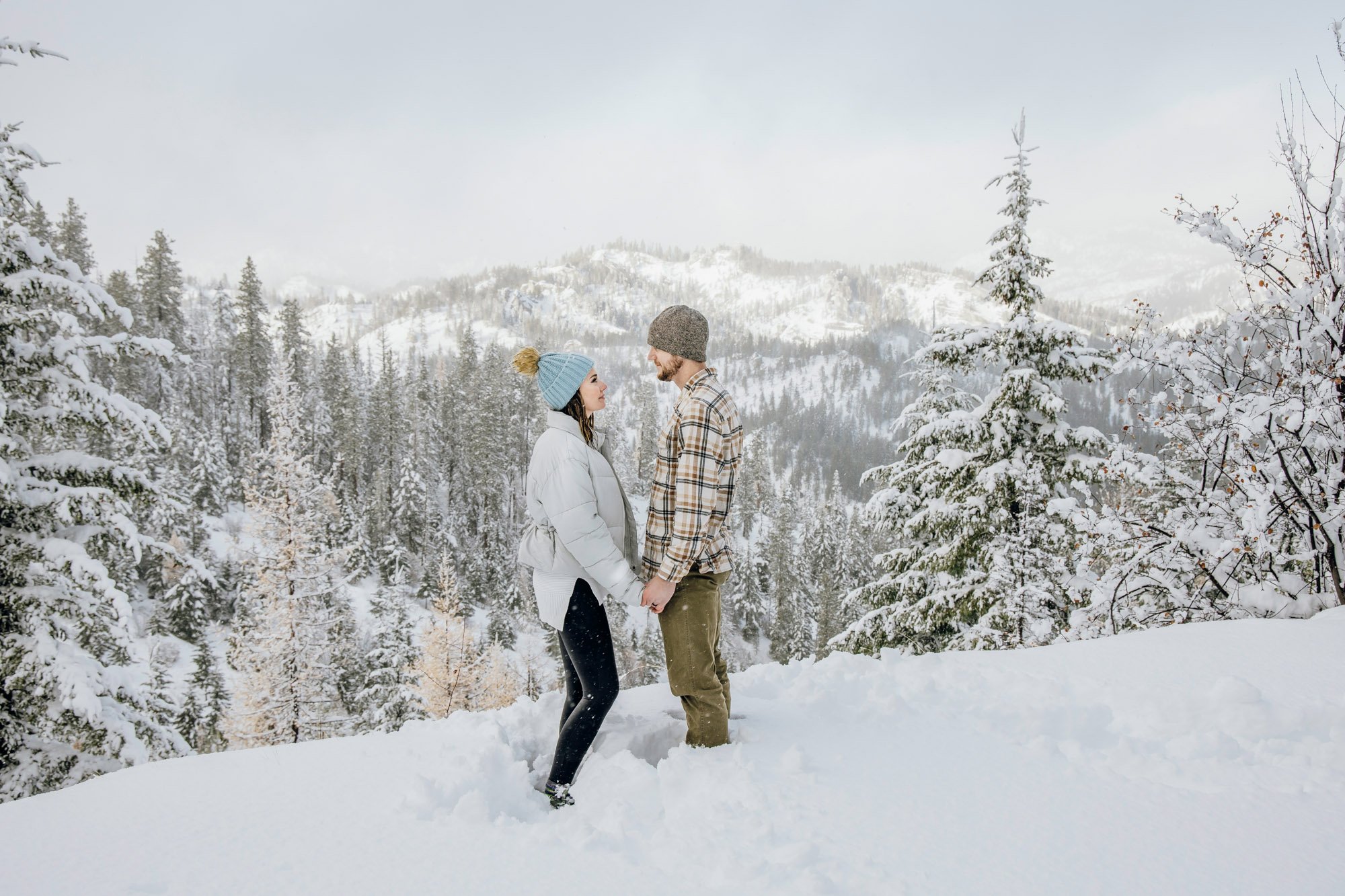 Adventure engagement session in the snow by Seattle wedding photographer James Thomas Long Photography