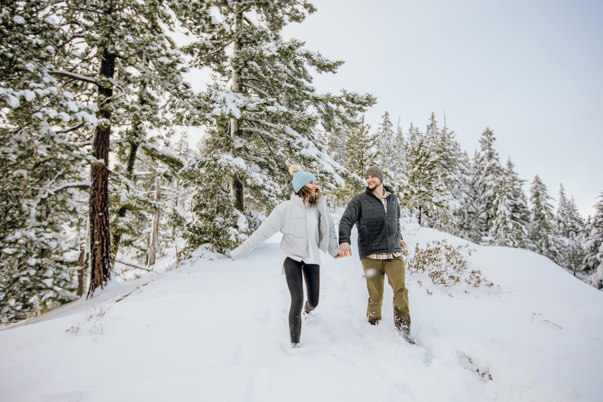 Adventure engagement session in the snow by Seattle wedding photographer James Thomas Long Photography