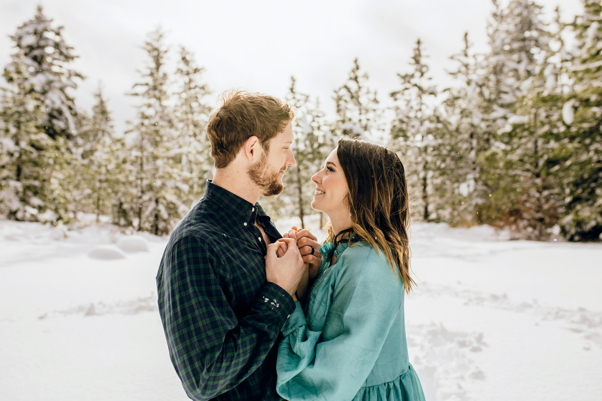 Adventure engagement session in the snow by Seattle wedding photographer James Thomas Long Photography