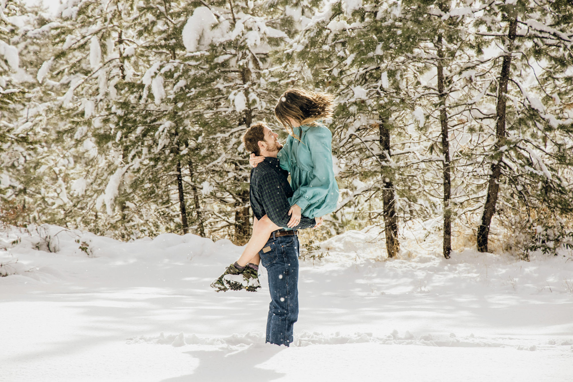 Adventure engagement session in the snow by Seattle wedding photographer James Thomas Long Photography