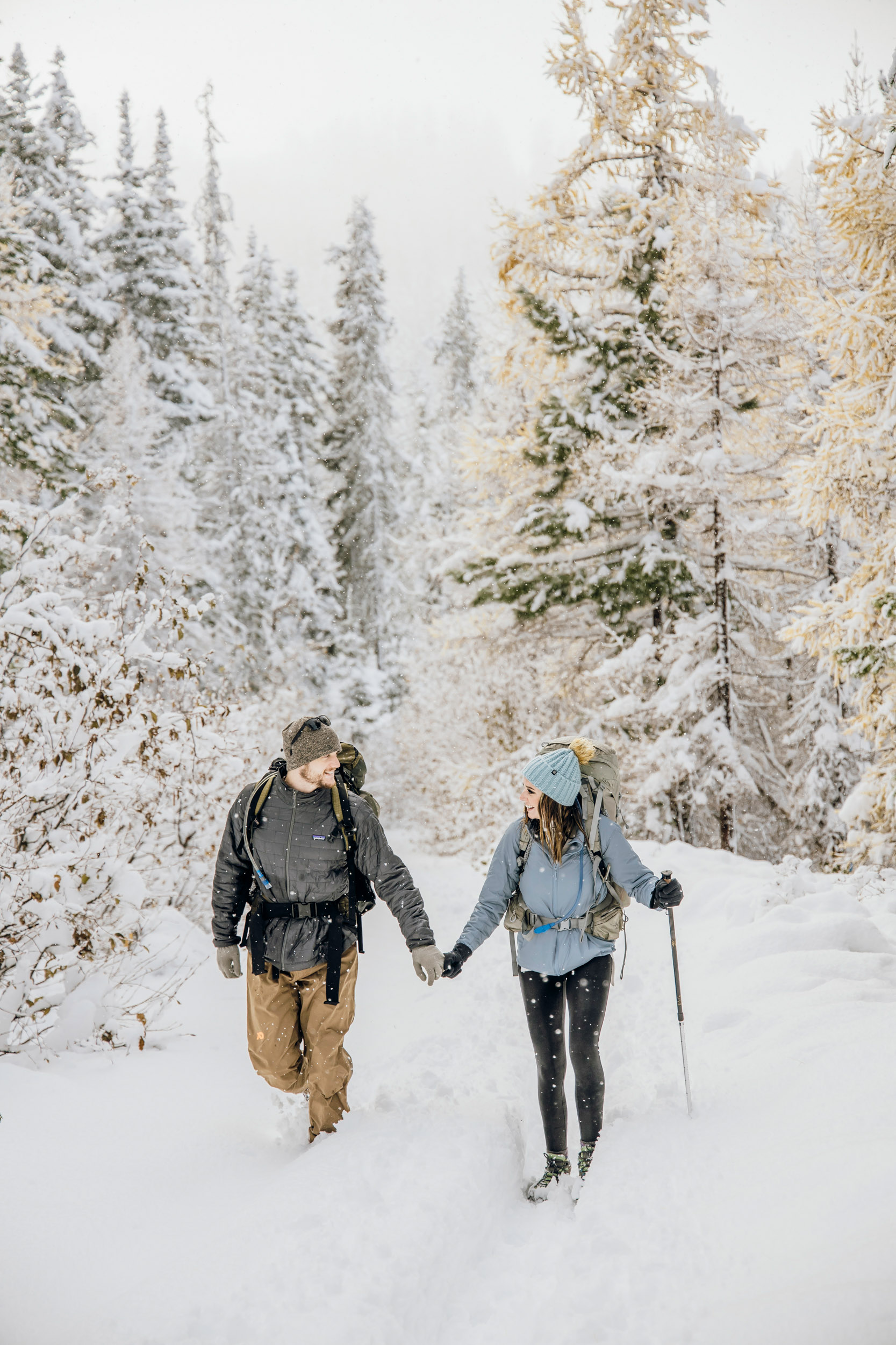 Adventure engagement session in the snow by Seattle wedding photographer James Thomas Long Photography