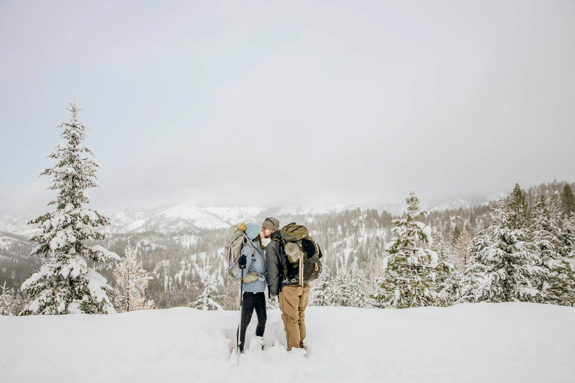 Adventure engagement session in the snow by Seattle wedding photographer James Thomas Long Photography