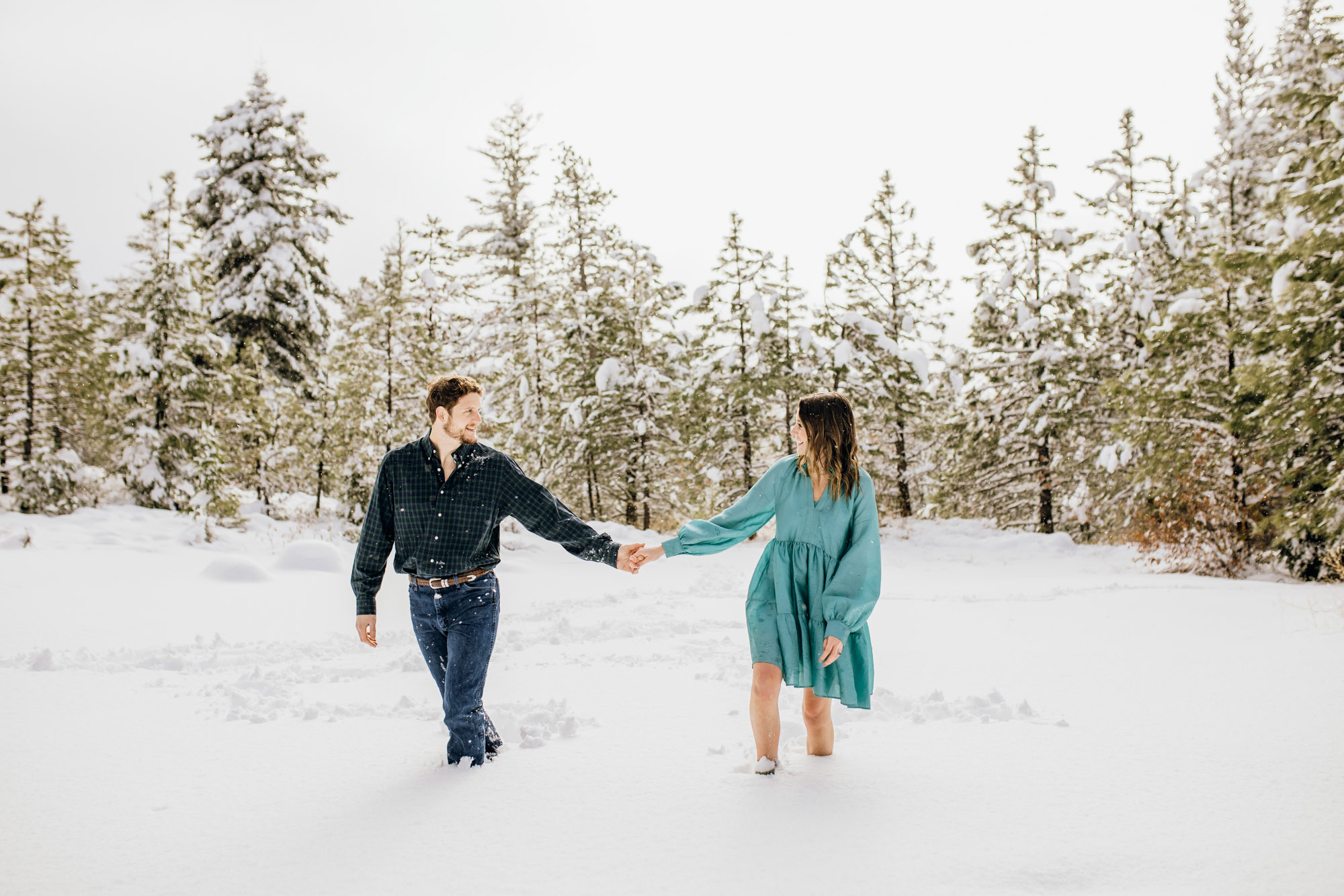 Adventure engagement session in the snow by Seattle wedding photographer James Thomas Long Photography