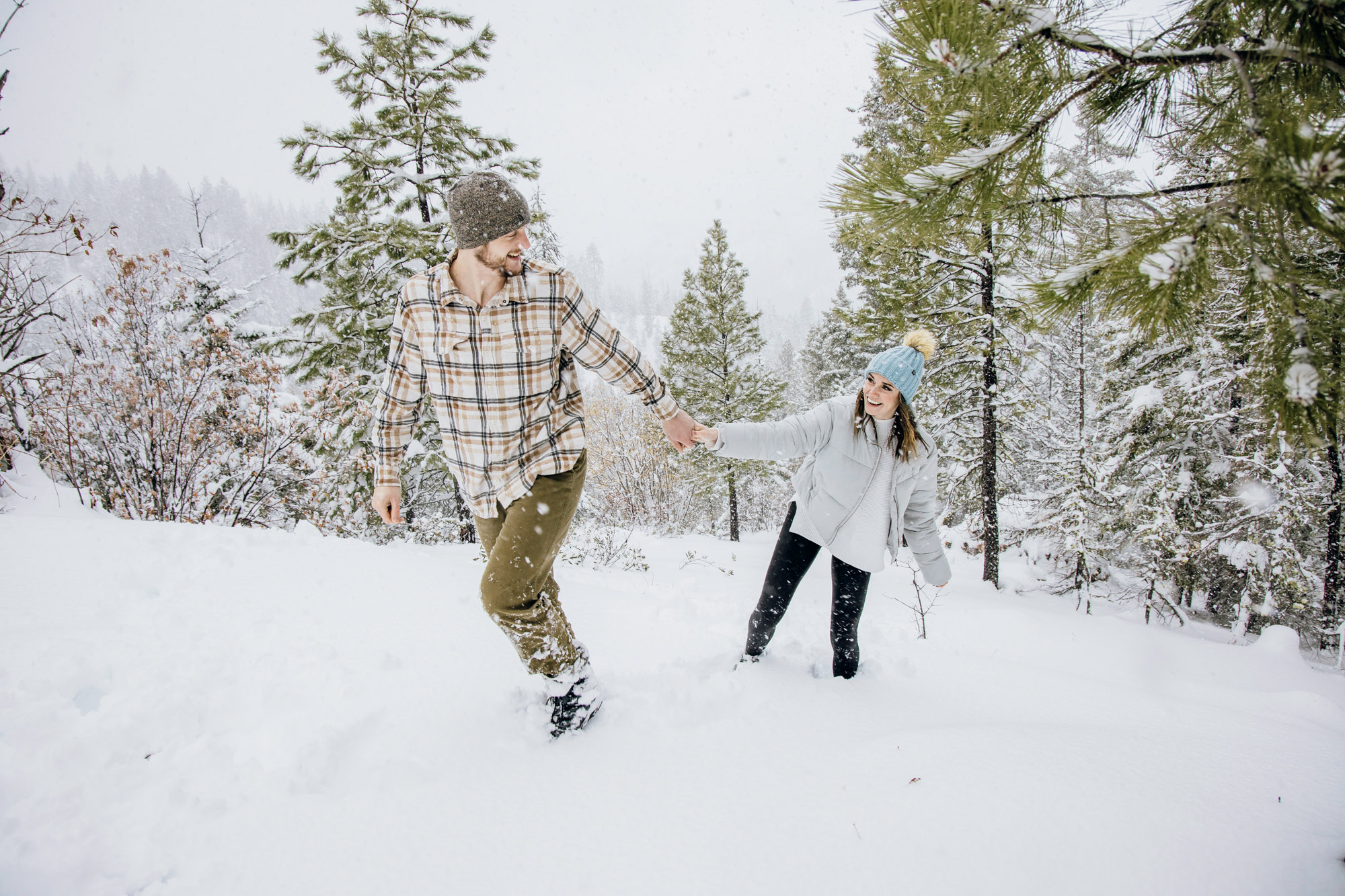 Adventure engagement session in the snow by Seattle wedding photographer James Thomas Long Photography