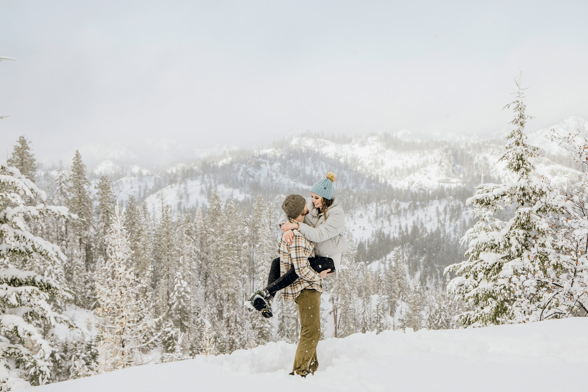 Adventure engagement session in the snow by Seattle wedding photographer James Thomas Long Photography