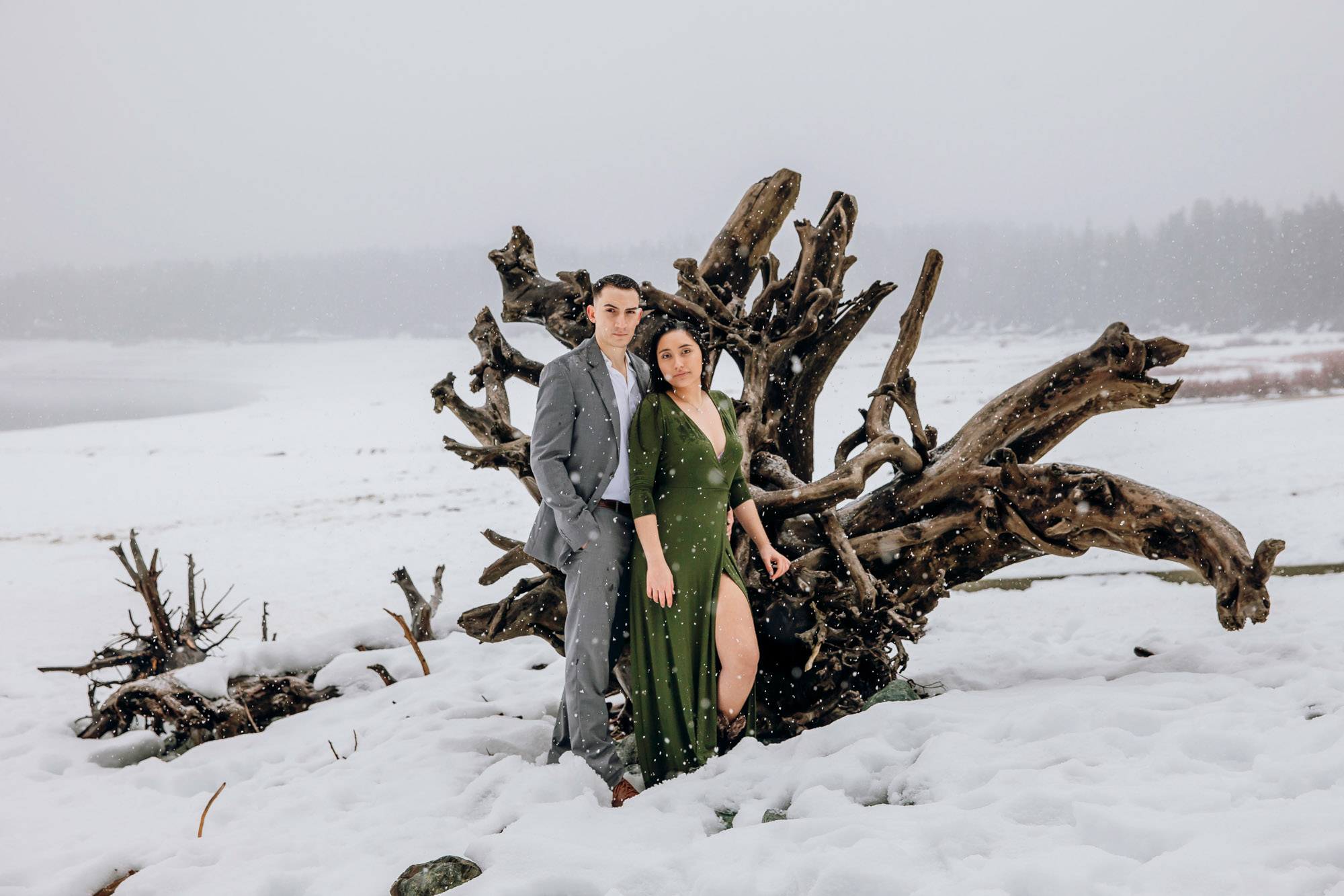 Cle Elum engagement session in the snow by Seattle wedding photographer James Thomas Long Photography