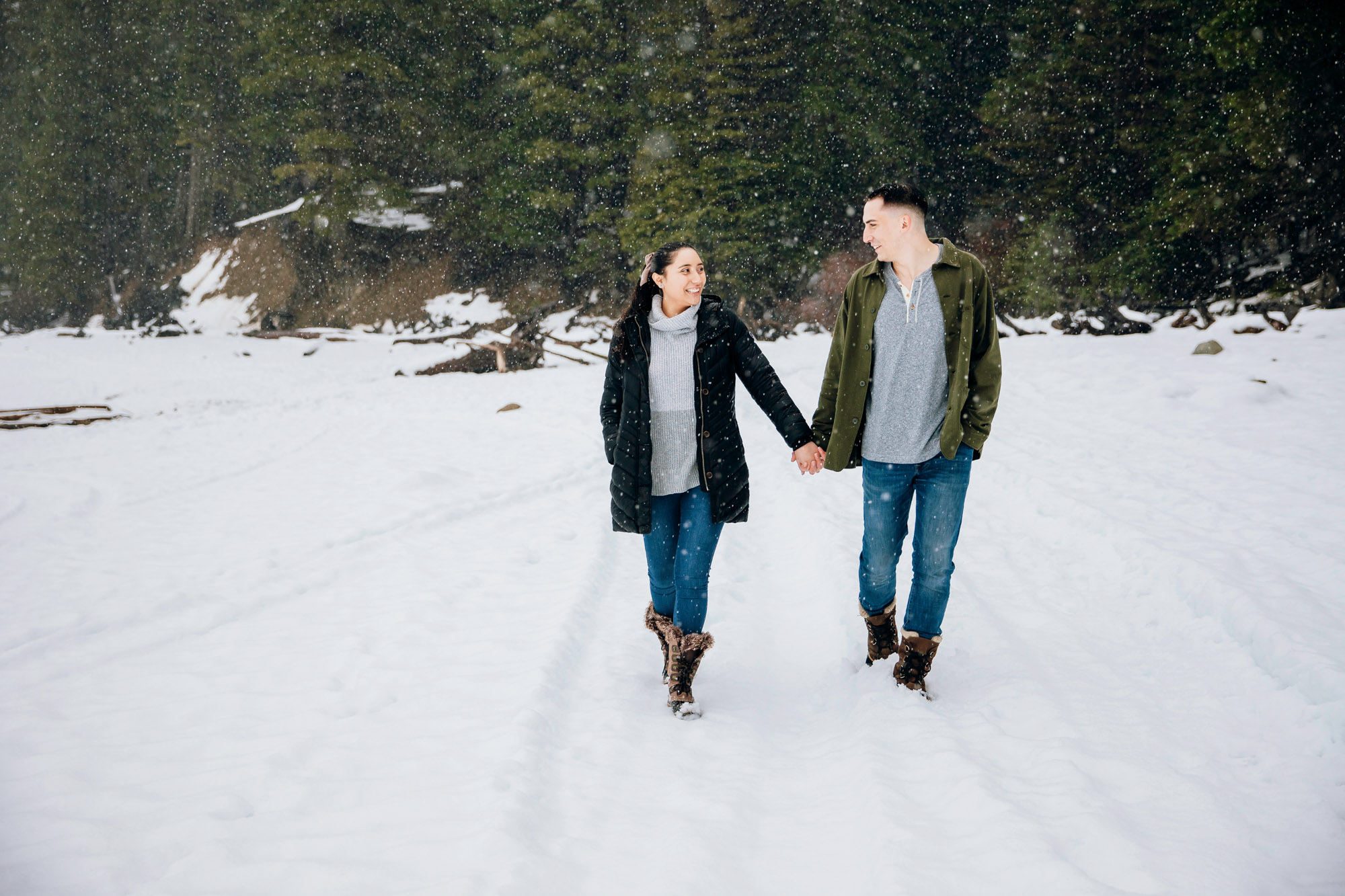 Cle Elum engagement session in the snow by Seattle wedding photographer James Thomas Long Photography