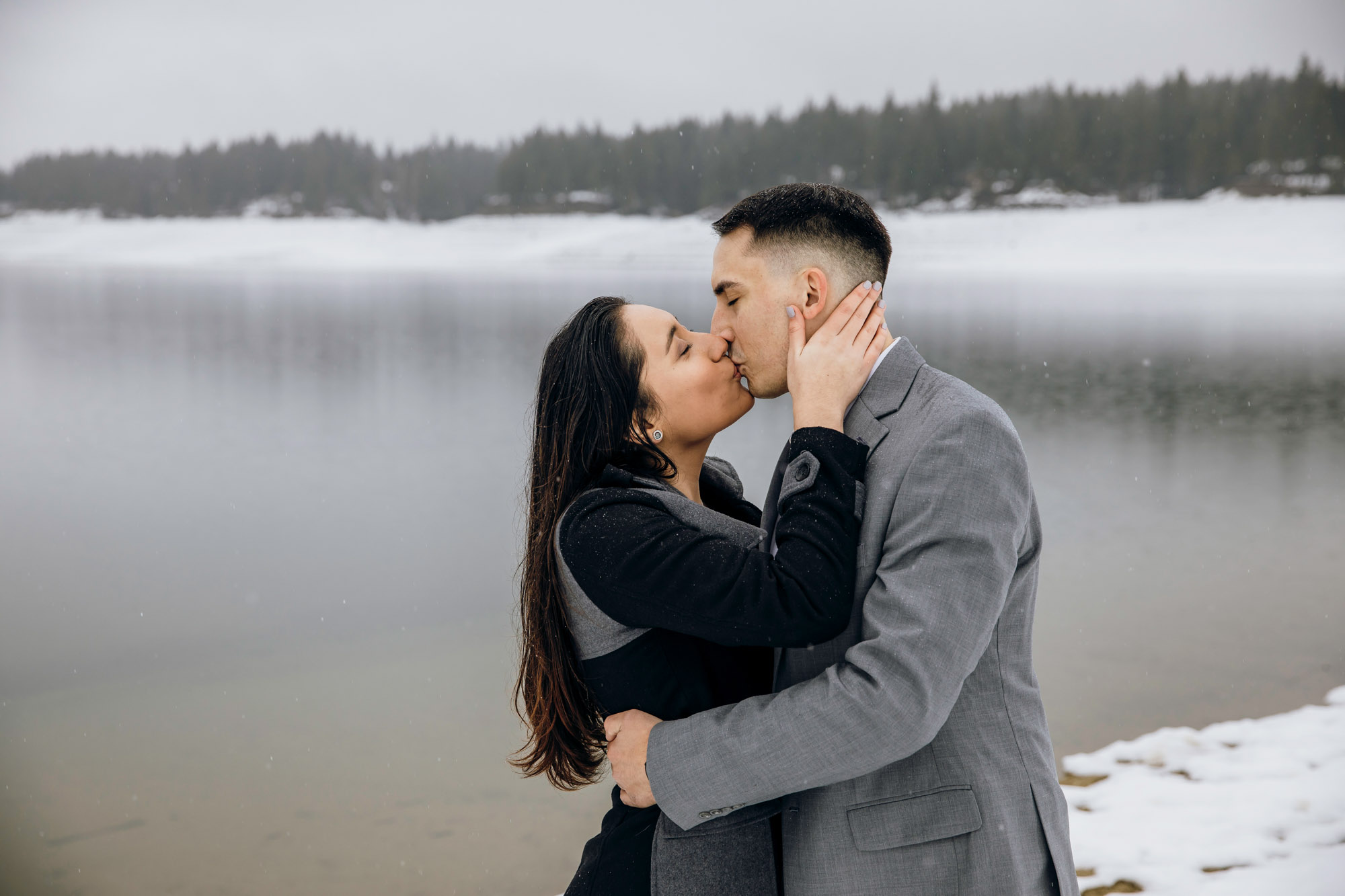 Cle Elum engagement session in the snow by Seattle wedding photographer James Thomas Long Photography