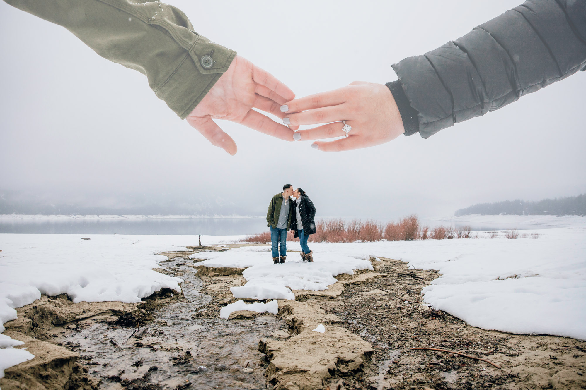 Cle Elum engagement session in the snow by Seattle wedding photographer James Thomas Long Photography