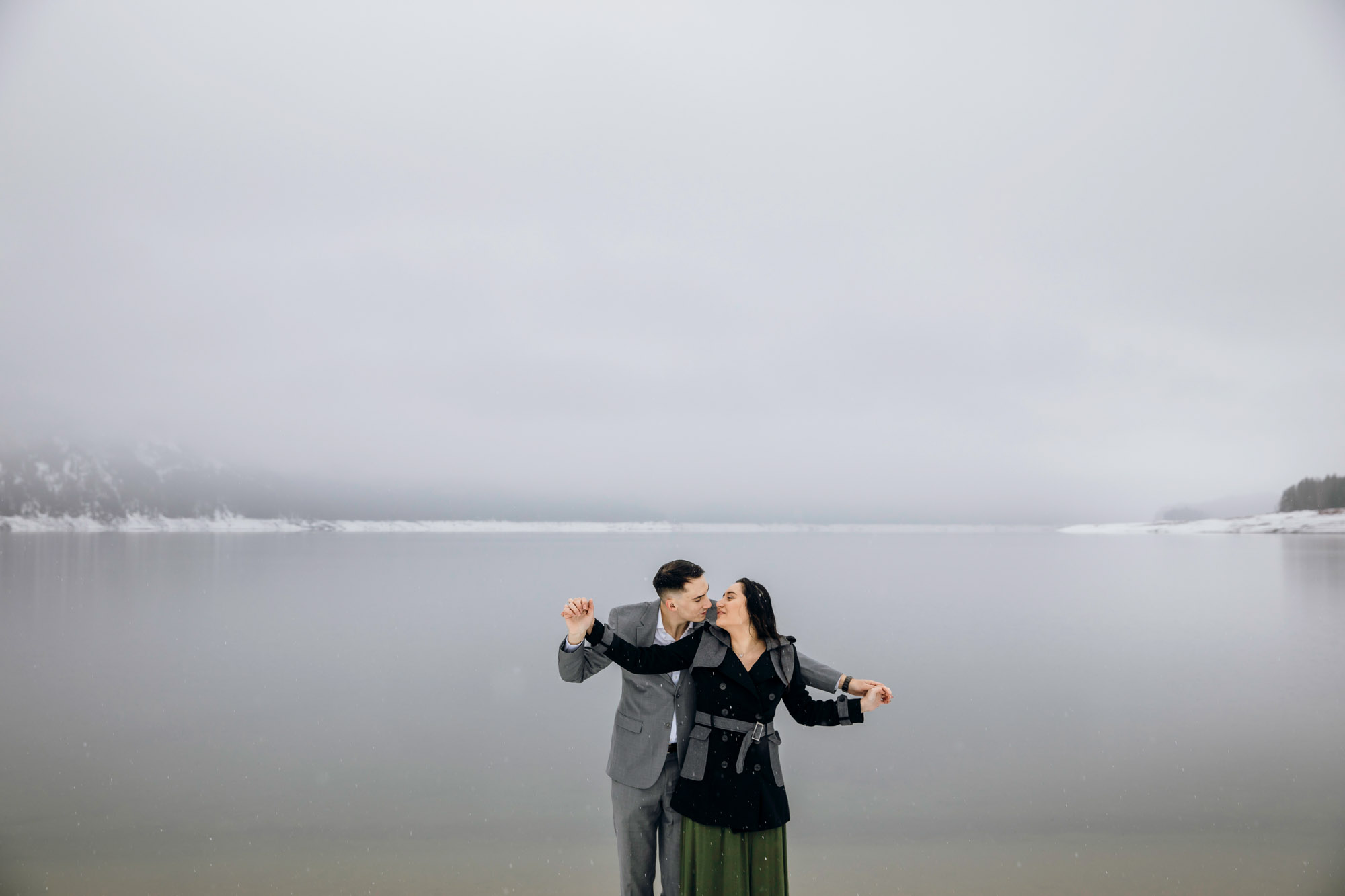 Cle Elum engagement session in the snow by Seattle wedding photographer James Thomas Long Photography