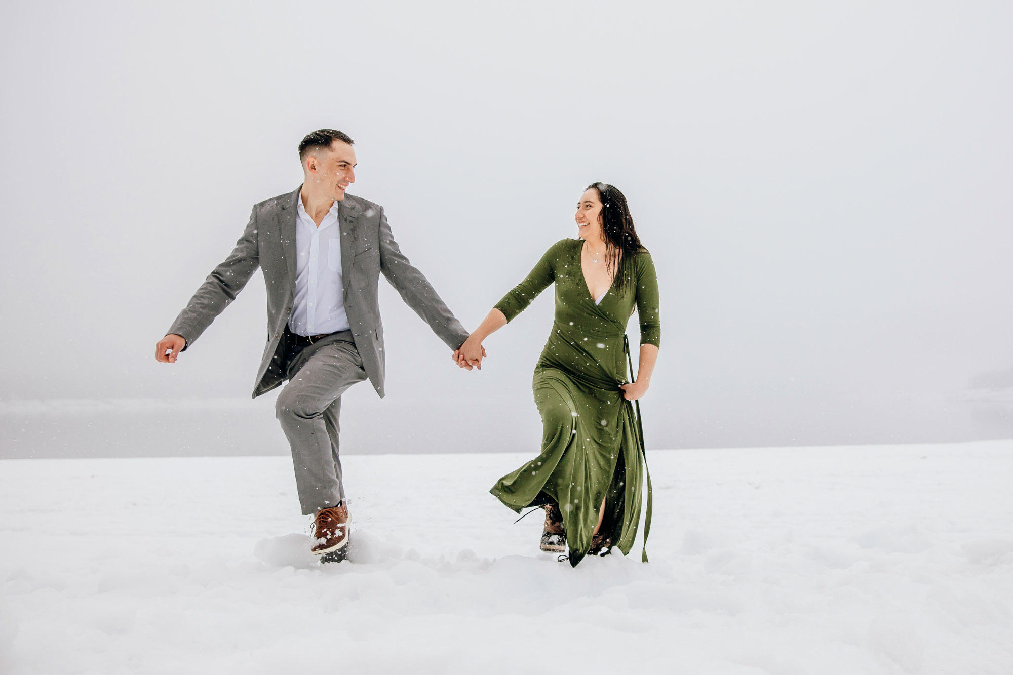 Cle Elum engagement session in the snow by Seattle wedding photographer James Thomas Long Photography