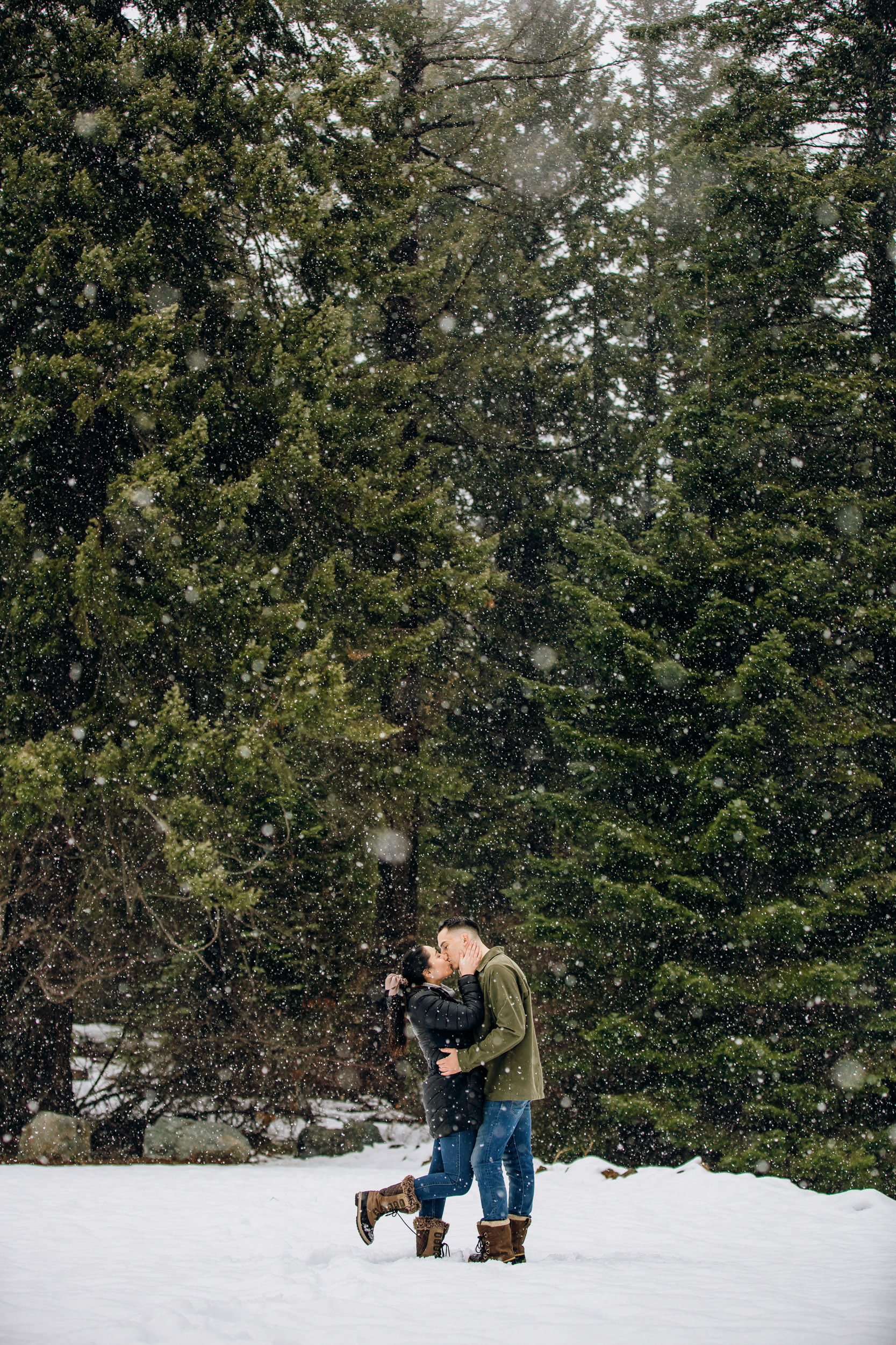 Cle Elum engagement session in the snow by Seattle wedding photographer James Thomas Long Photography