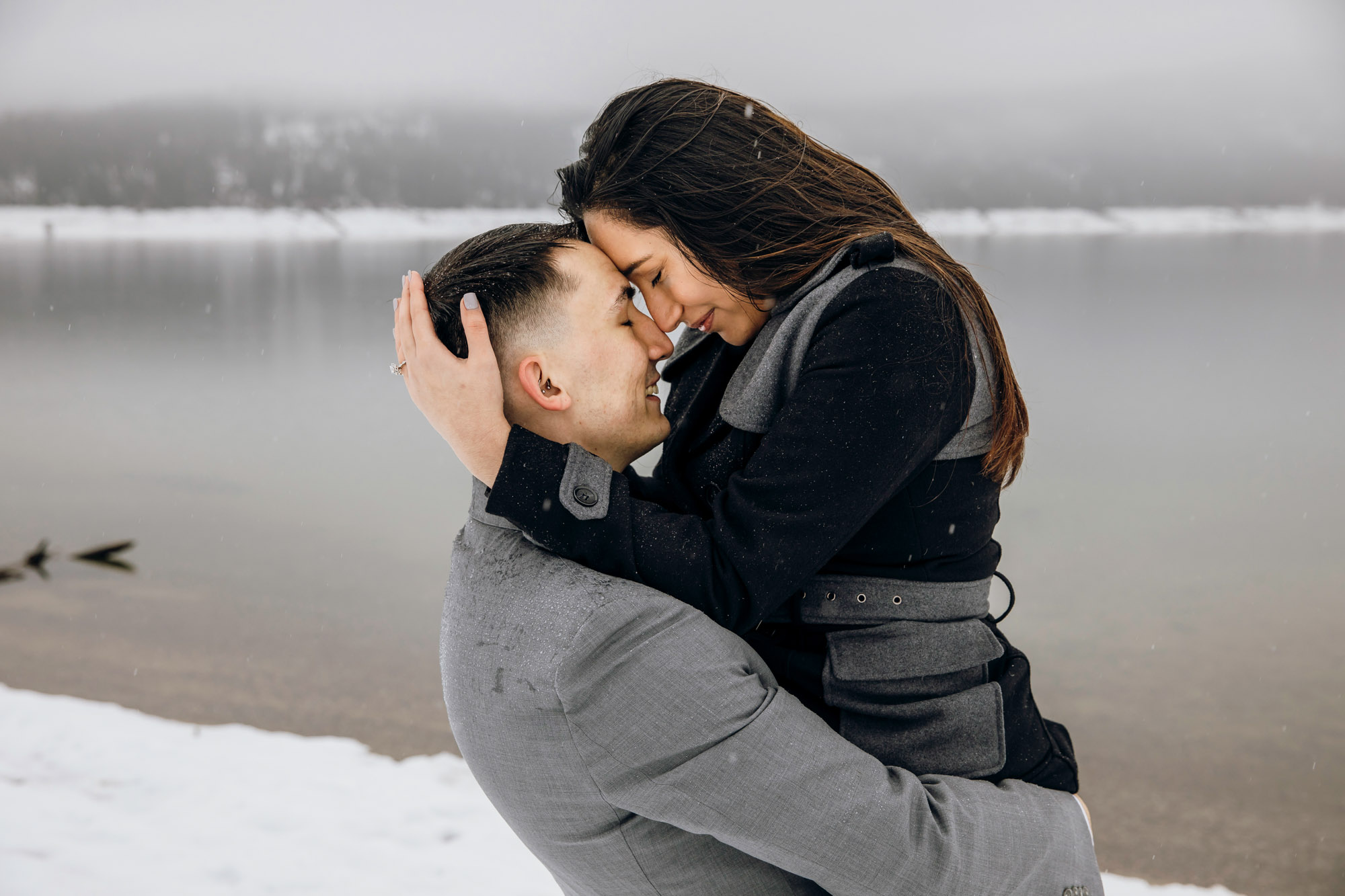 Cle Elum engagement session in the snow by Seattle wedding photographer James Thomas Long Photography