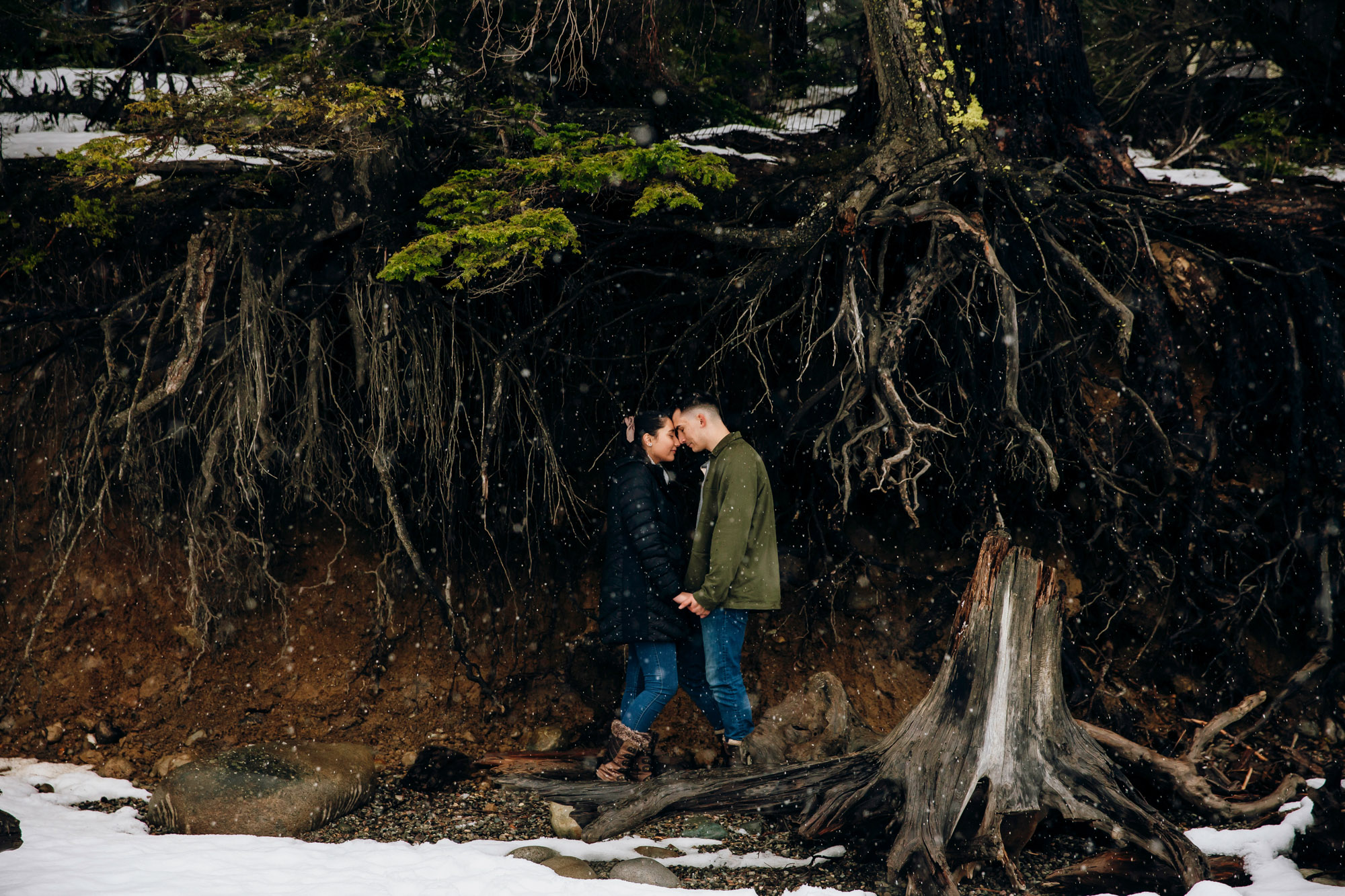 Cle Elum engagement session in the snow by Seattle wedding photographer James Thomas Long Photography