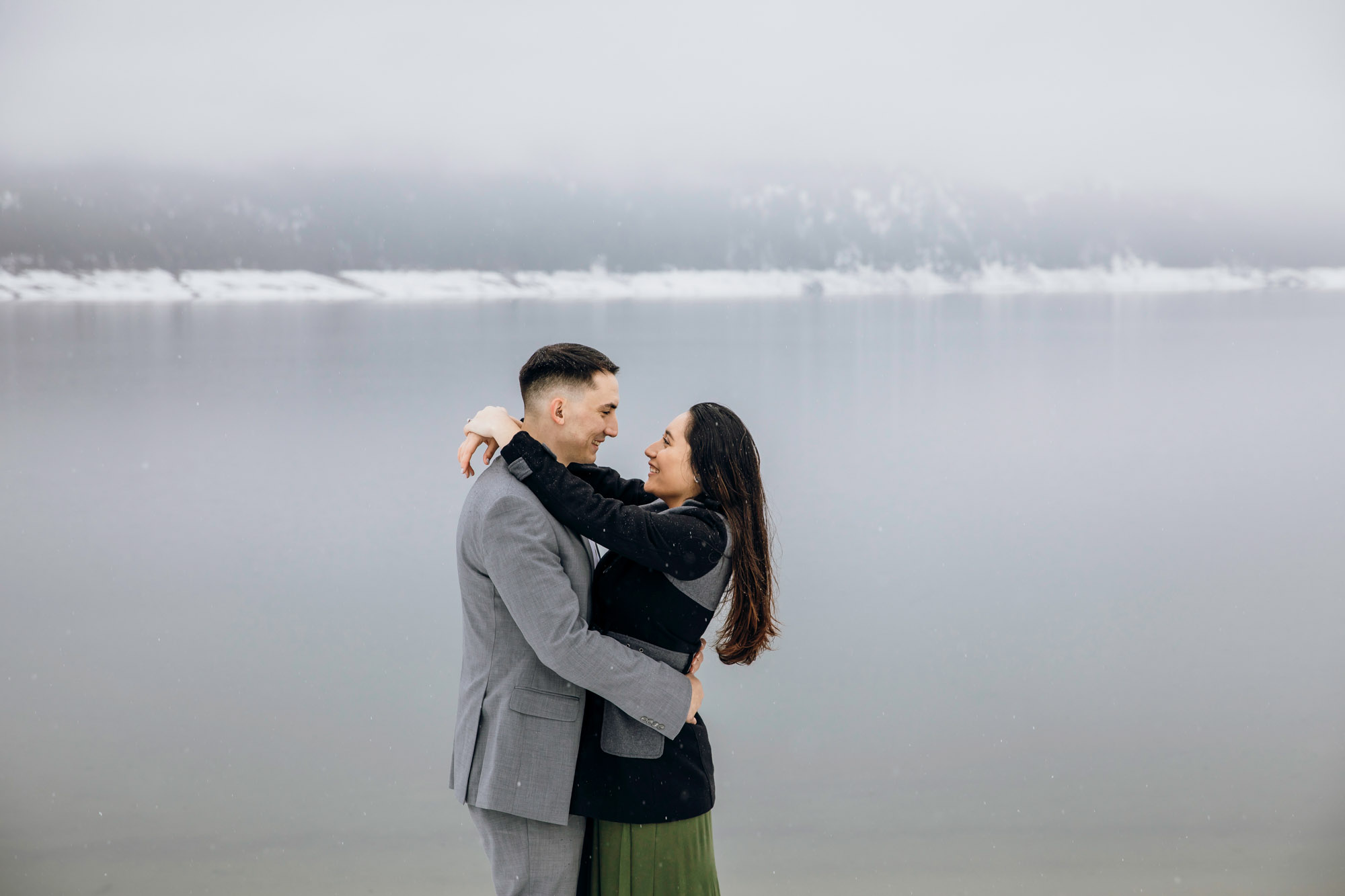 Cle Elum engagement session in the snow by Seattle wedding photographer James Thomas Long Photography