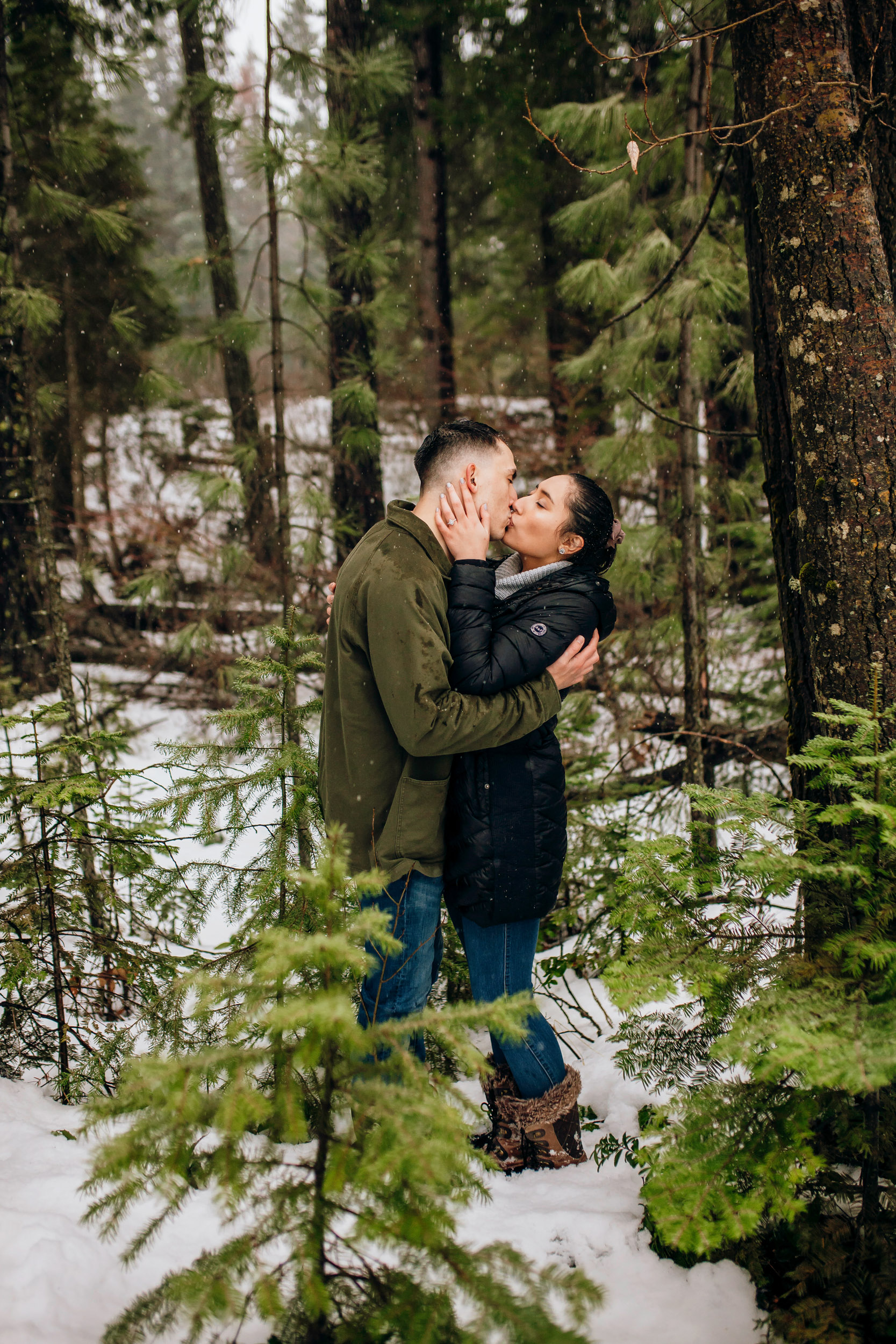 Cle Elum engagement session in the snow by Seattle wedding photographer James Thomas Long Photography