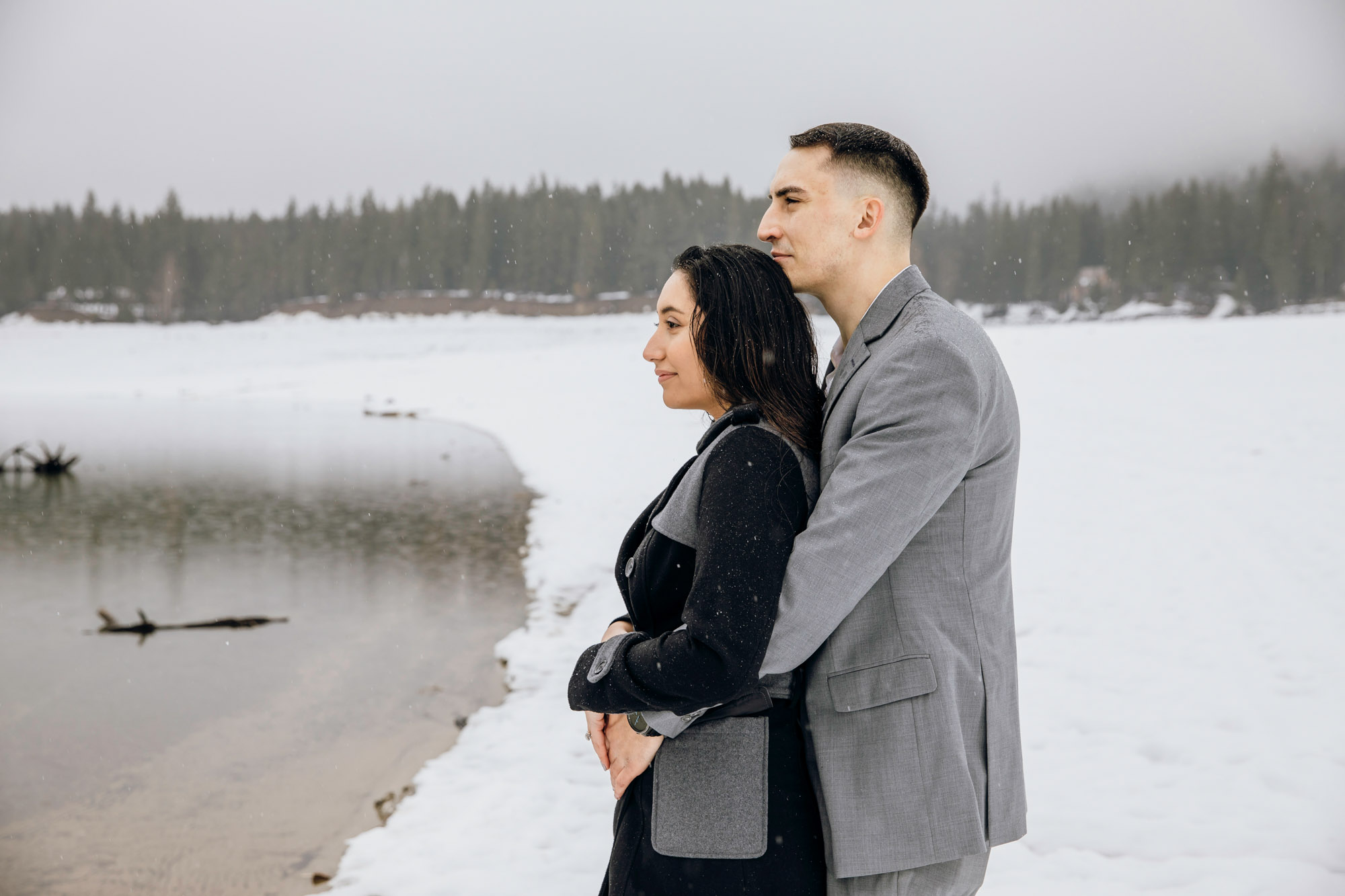 Cle Elum engagement session in the snow by Seattle wedding photographer James Thomas Long Photography