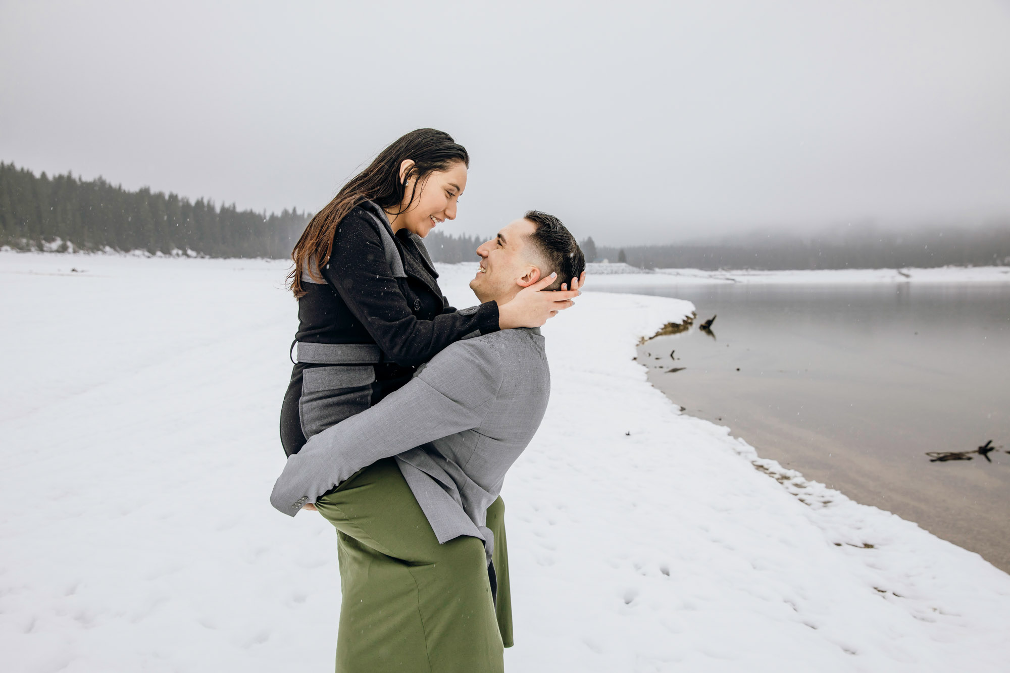 Cle Elum engagement session in the snow by Seattle wedding photographer James Thomas Long Photography