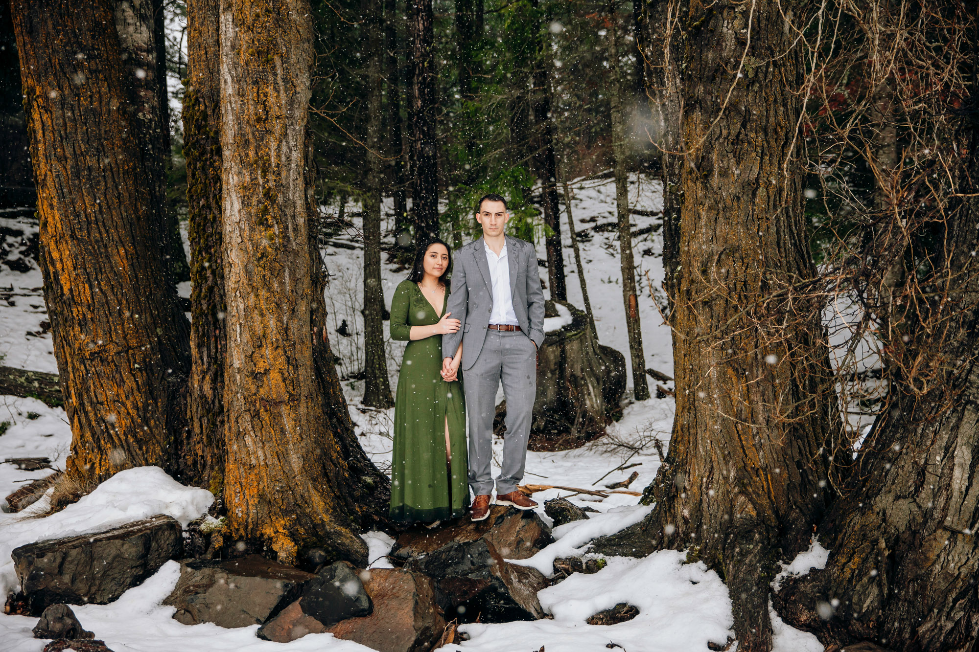 Cle Elum engagement session in the snow by Seattle wedding photographer James Thomas Long Photography