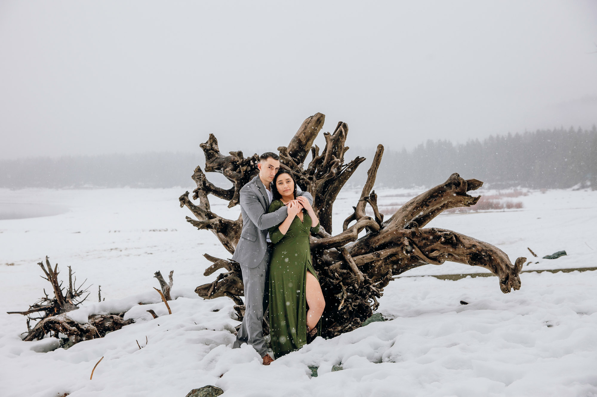 Cle Elum engagement session in the snow by Seattle wedding photographer James Thomas Long Photography