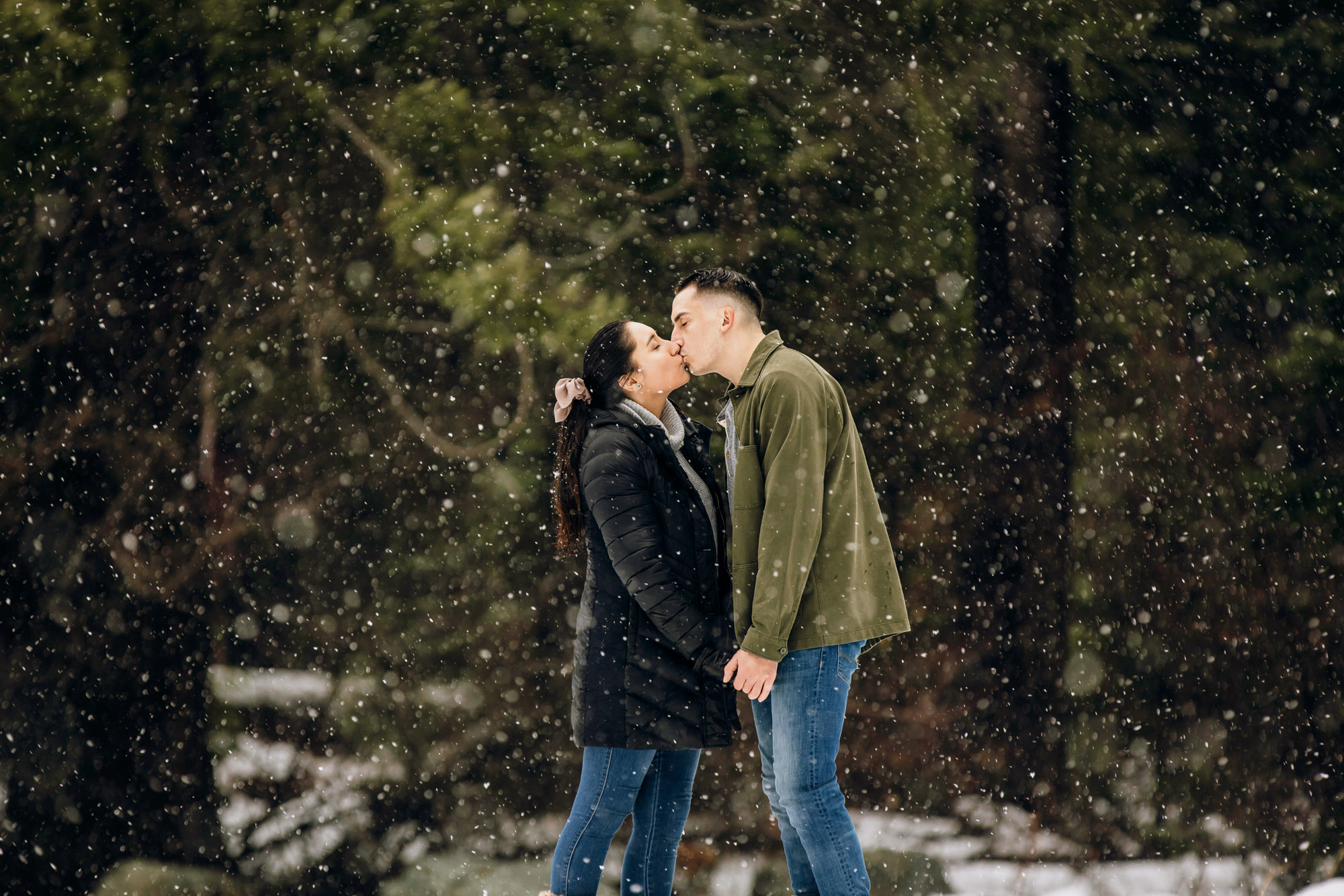 Cle Elum engagement session in the snow by Seattle wedding photographer James Thomas Long Photography