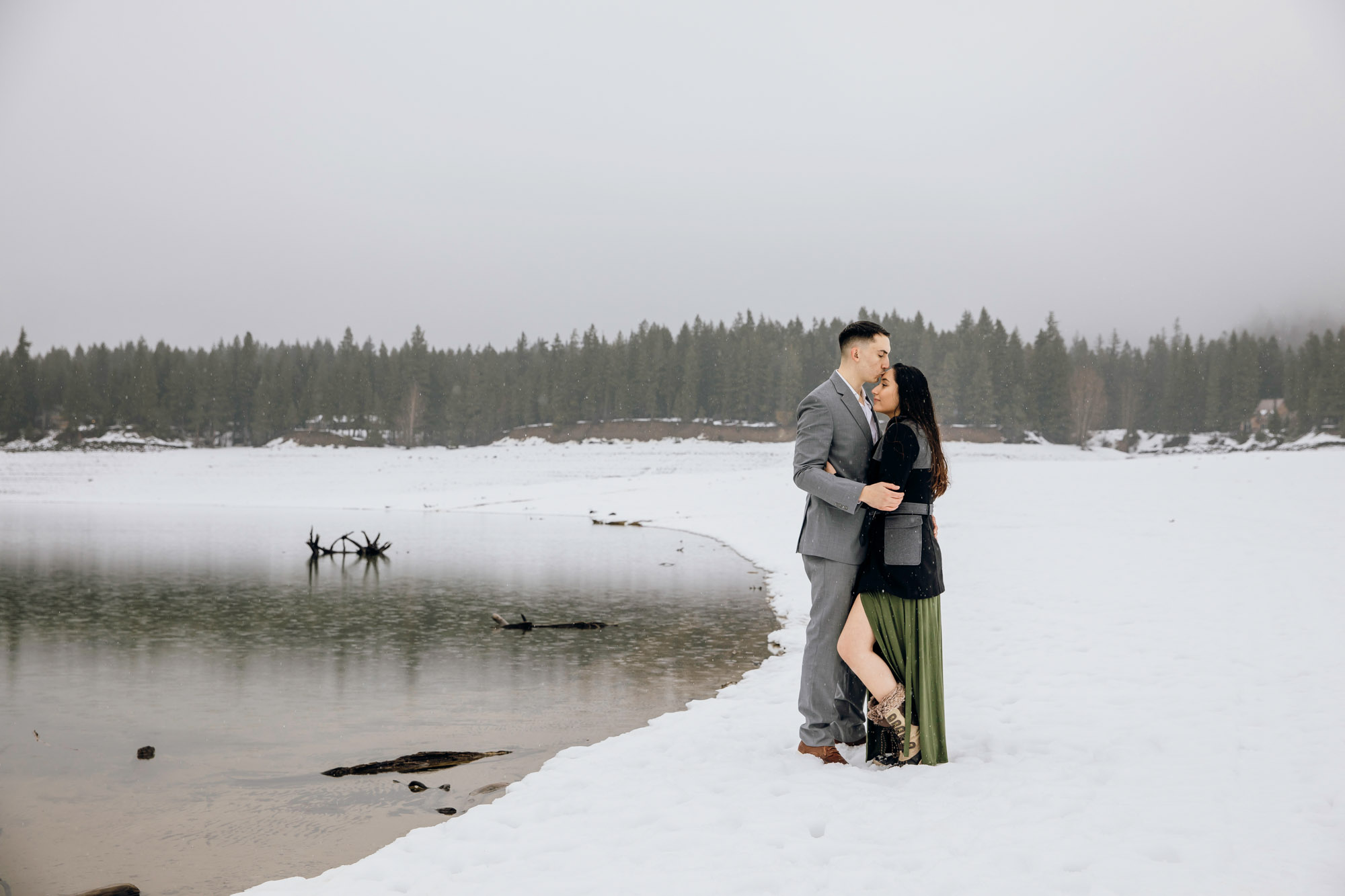 Cle Elum engagement session in the snow by Seattle wedding photographer James Thomas Long Photography