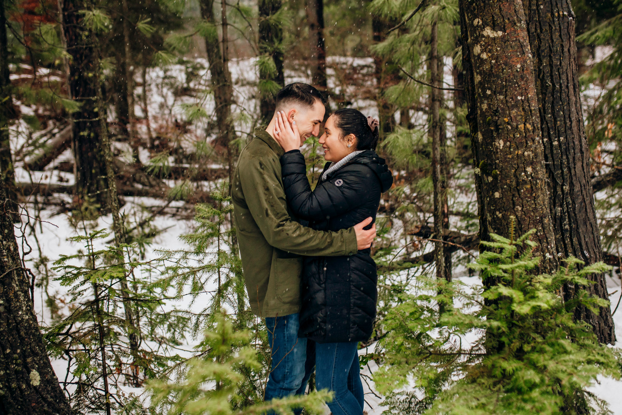 Cle Elum engagement session in the snow by Seattle wedding photographer James Thomas Long Photography