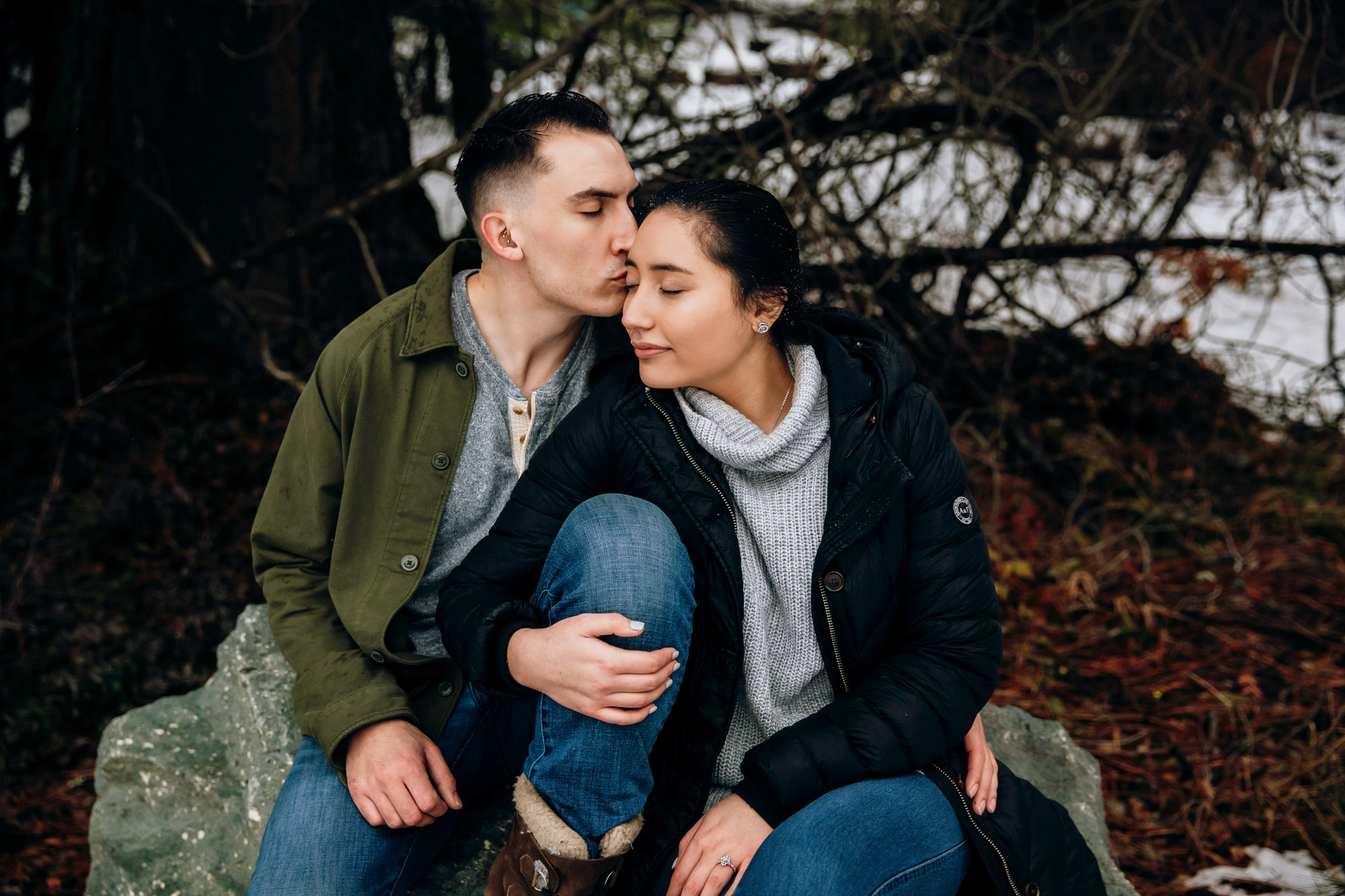 Cle Elum engagement session in the snow by Seattle wedding photographer James Thomas Long Photography