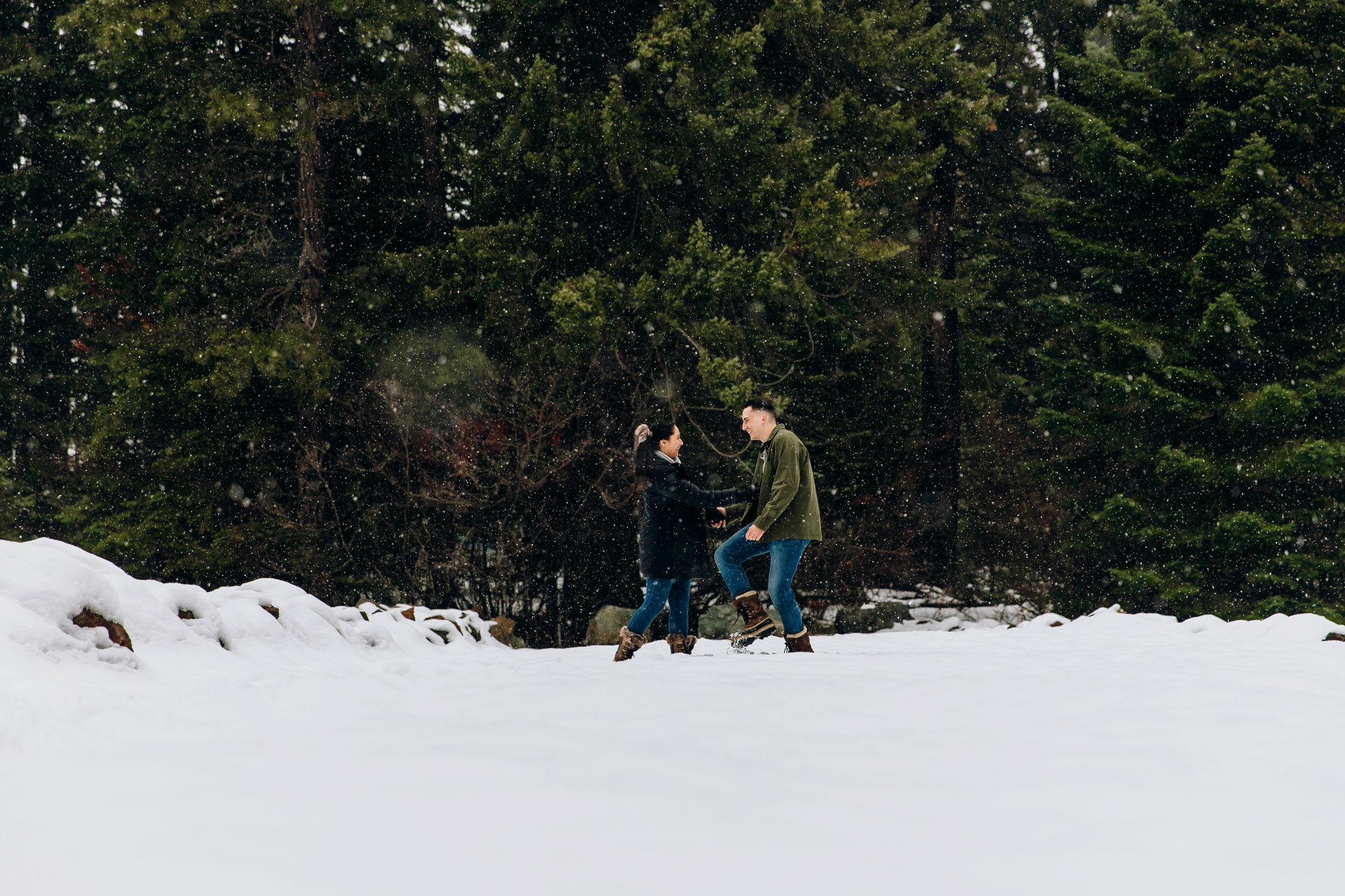 Cle Elum engagement session in the snow by Seattle wedding photographer James Thomas Long Photography