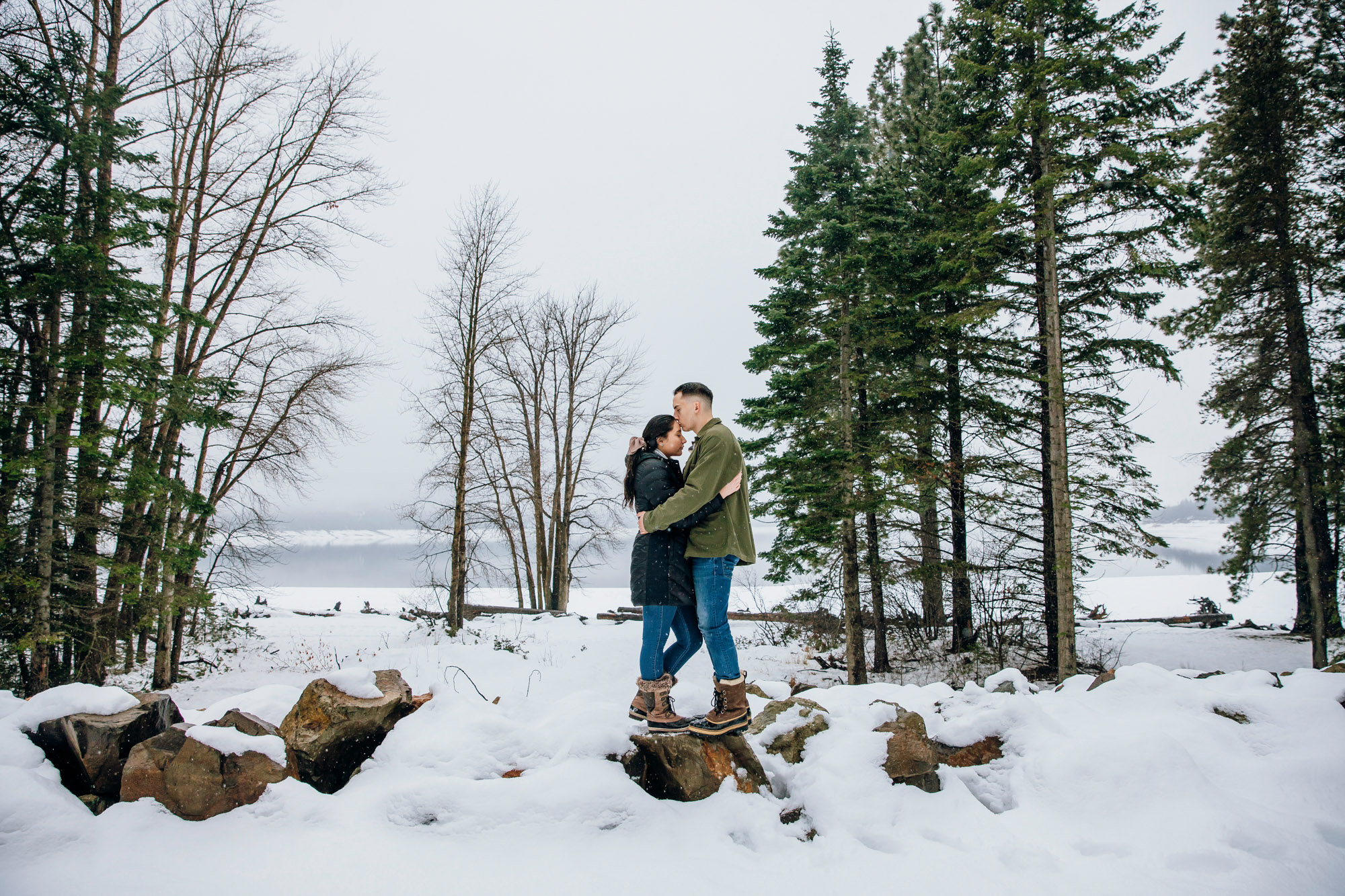 Cle Elum engagement session in the snow by Seattle wedding photographer James Thomas Long Photography