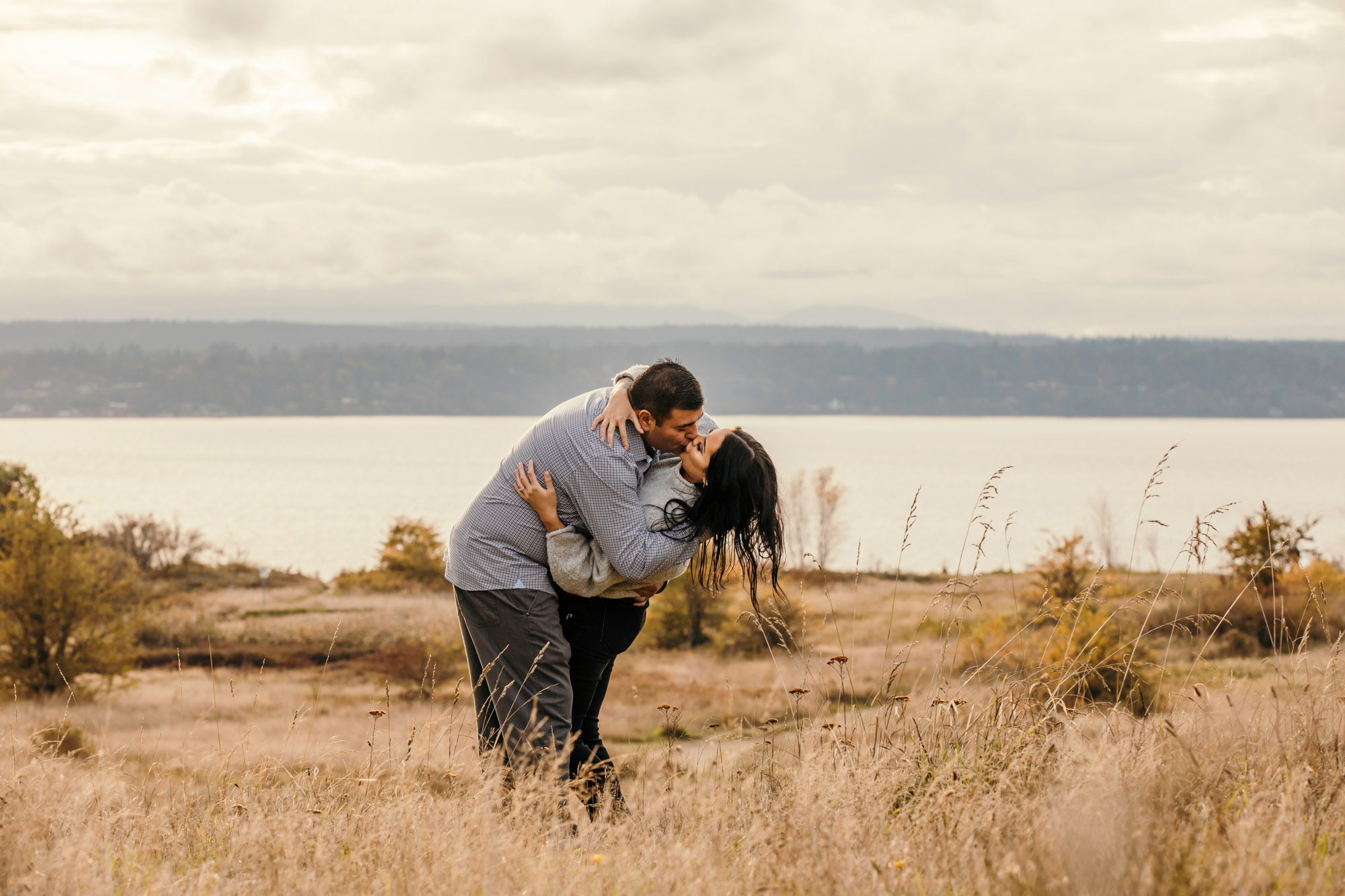 Seattle Discovery Park adventure engagement session by Seattle wedding photographer James Thomas Long Photography