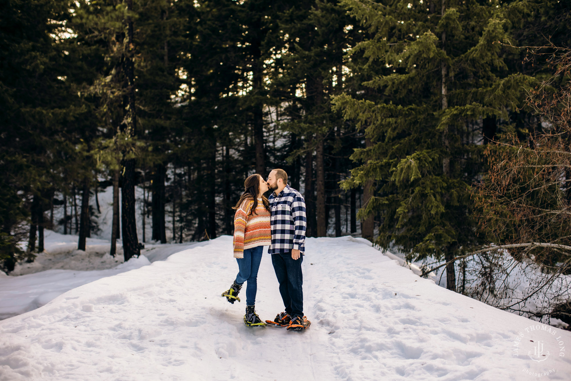 Cascade Mountain adventure engagement session in the snow by Snoqualmie wedding photographer James Thomas Long Photography