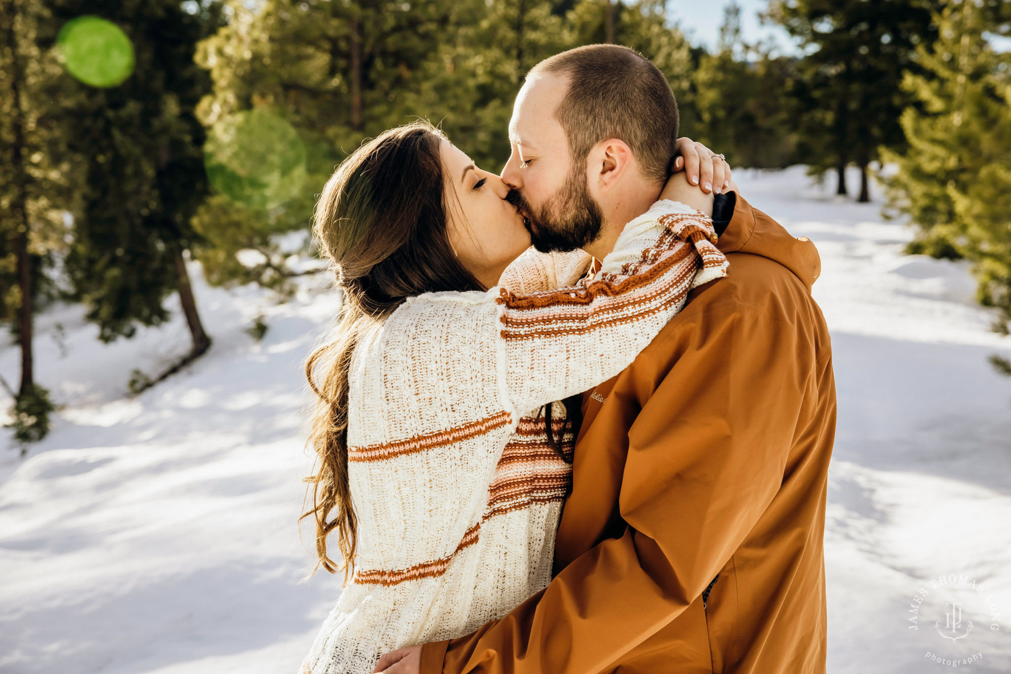 Cascade Mountain adventure engagement session in the snow by Snoqualmie wedding photographer James Thomas Long Photography