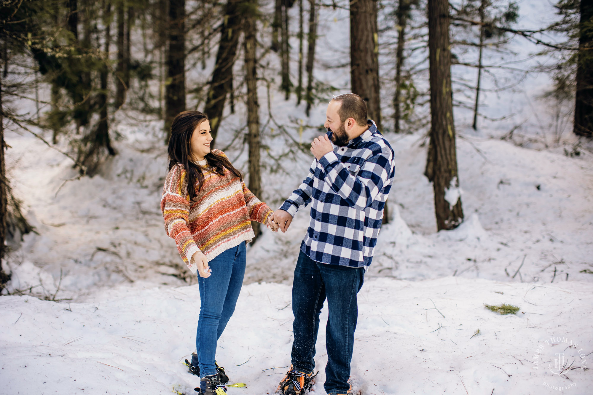 Cascade Mountain adventure engagement session in the snow by Snoqualmie wedding photographer James Thomas Long Photography