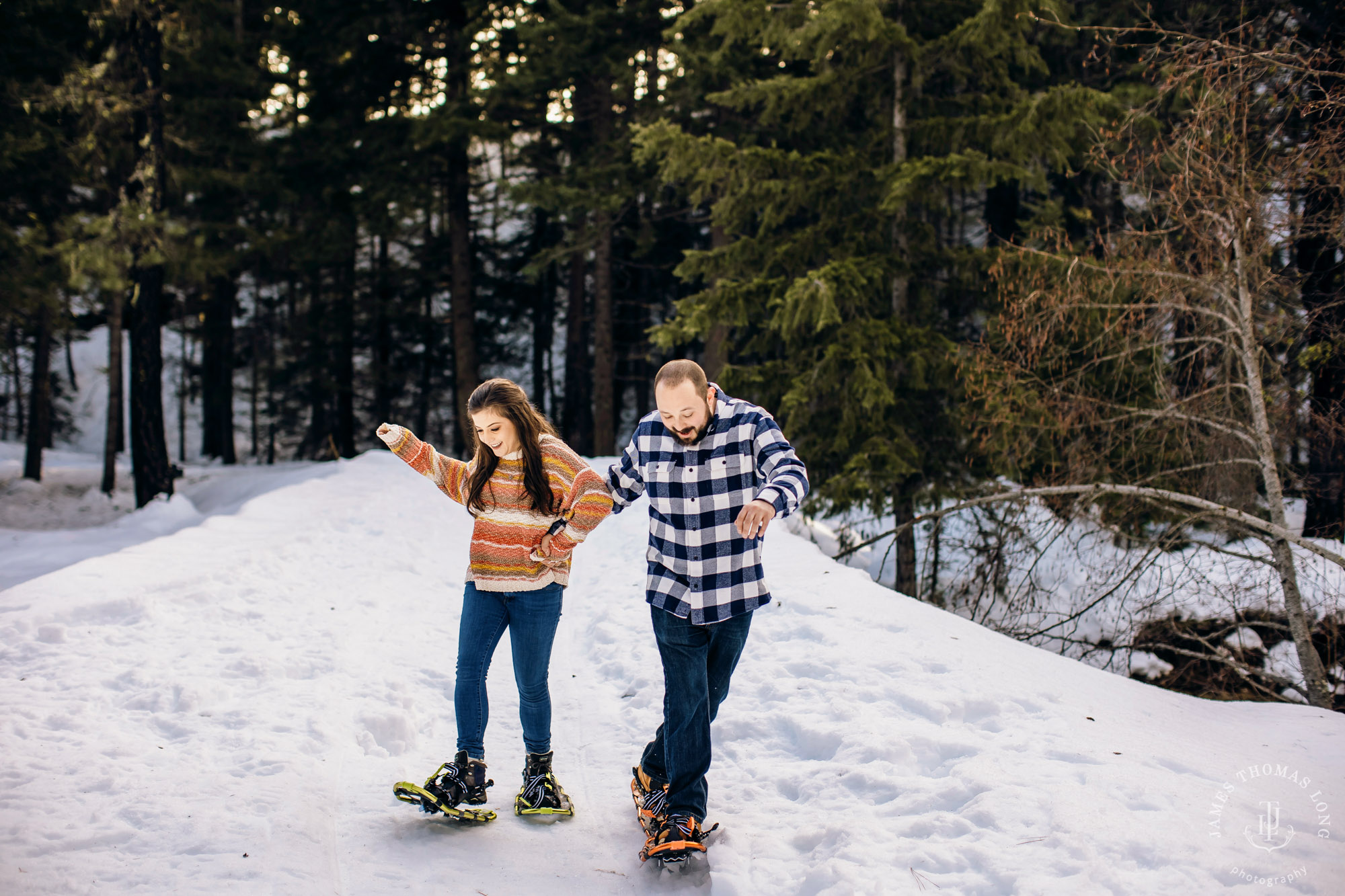 Cascade Mountain adventure engagement session in the snow by Snoqualmie wedding photographer James Thomas Long Photography