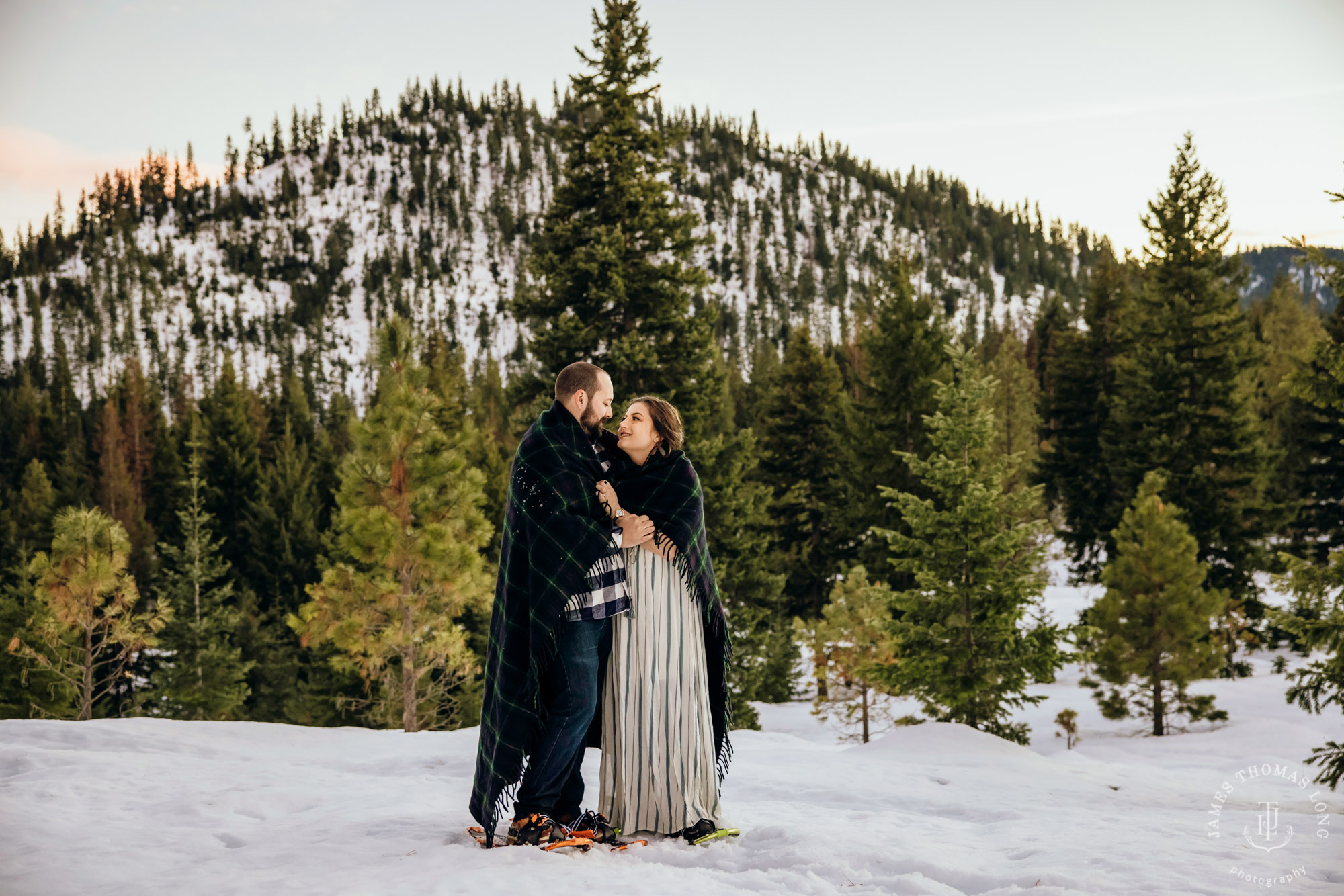 Cascade Mountain adventure engagement session in the snow by Snoqualmie wedding photographer James Thomas Long Photography