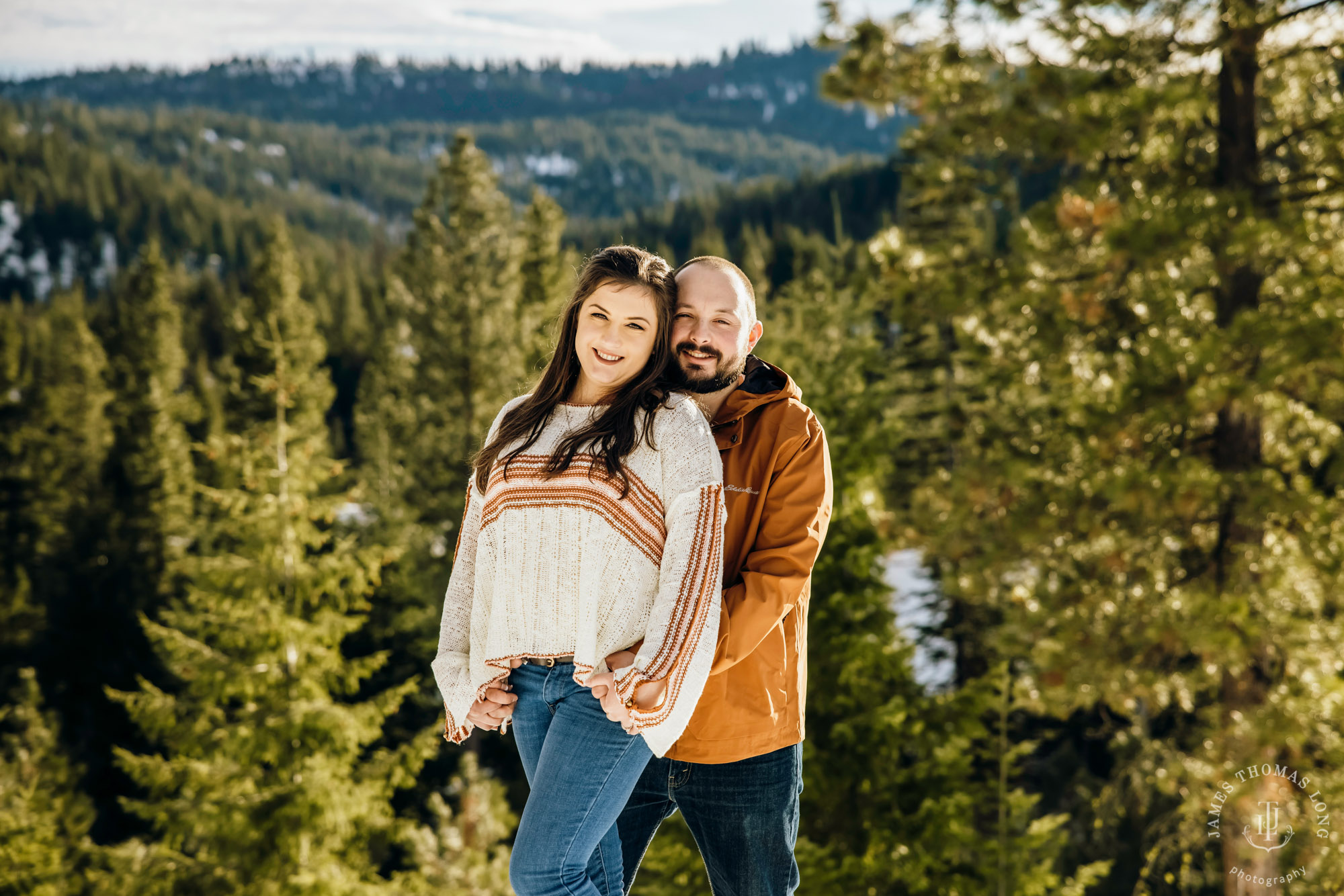 Cascade Mountain adventure engagement session in the snow by Snoqualmie wedding photographer James Thomas Long Photography