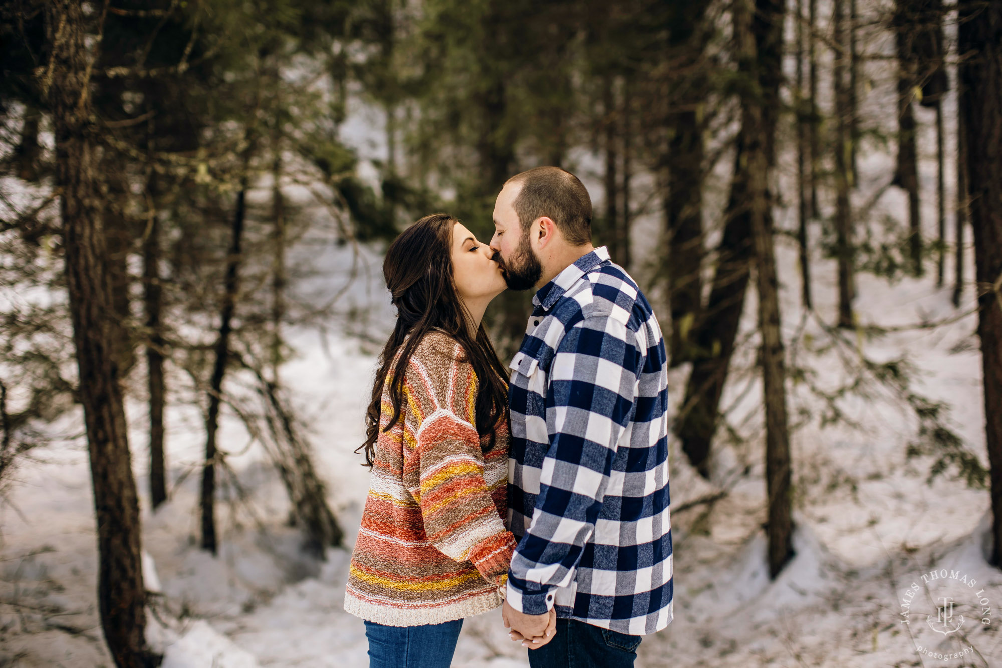 Cascade Mountain adventure engagement session in the snow by Snoqualmie wedding photographer James Thomas Long Photography