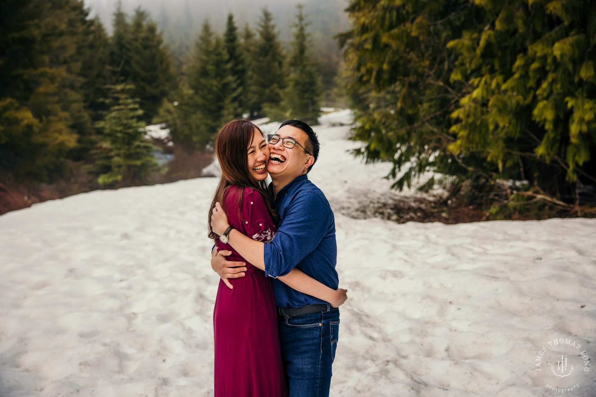 Snoqualmie Pass adventure engagement session by Seattle adventure wedding photographer James Thomas Long Photography