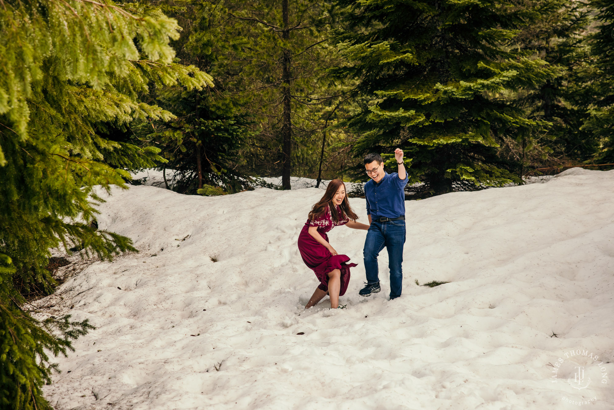 Snoqualmie Pass adventure engagement session by Seattle adventure wedding photographer James Thomas Long Photography