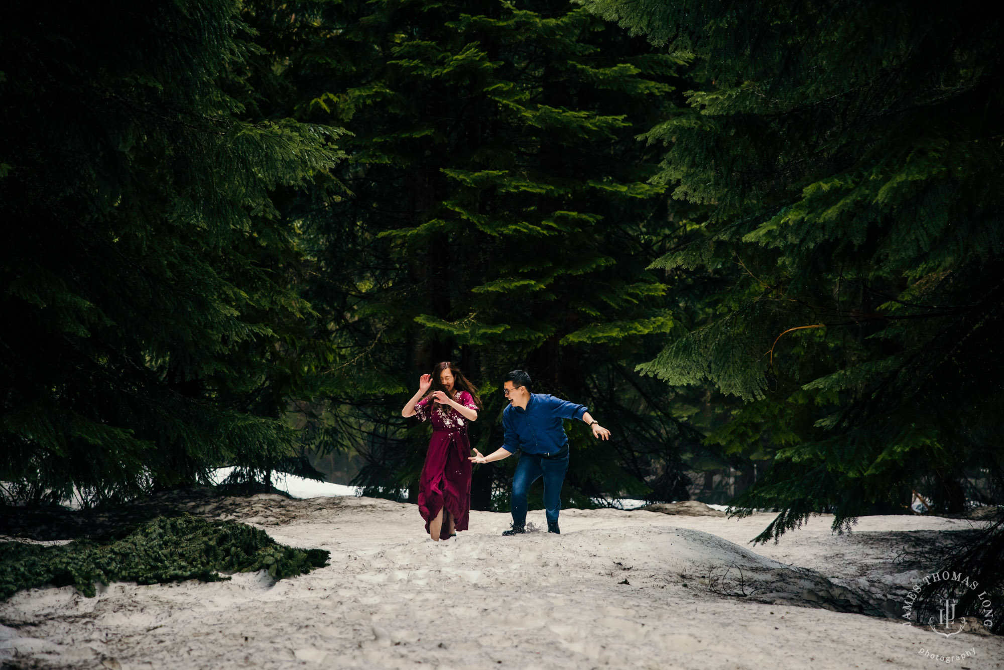 Snoqualmie Pass adventure engagement session by Seattle adventure wedding photographer James Thomas Long Photography