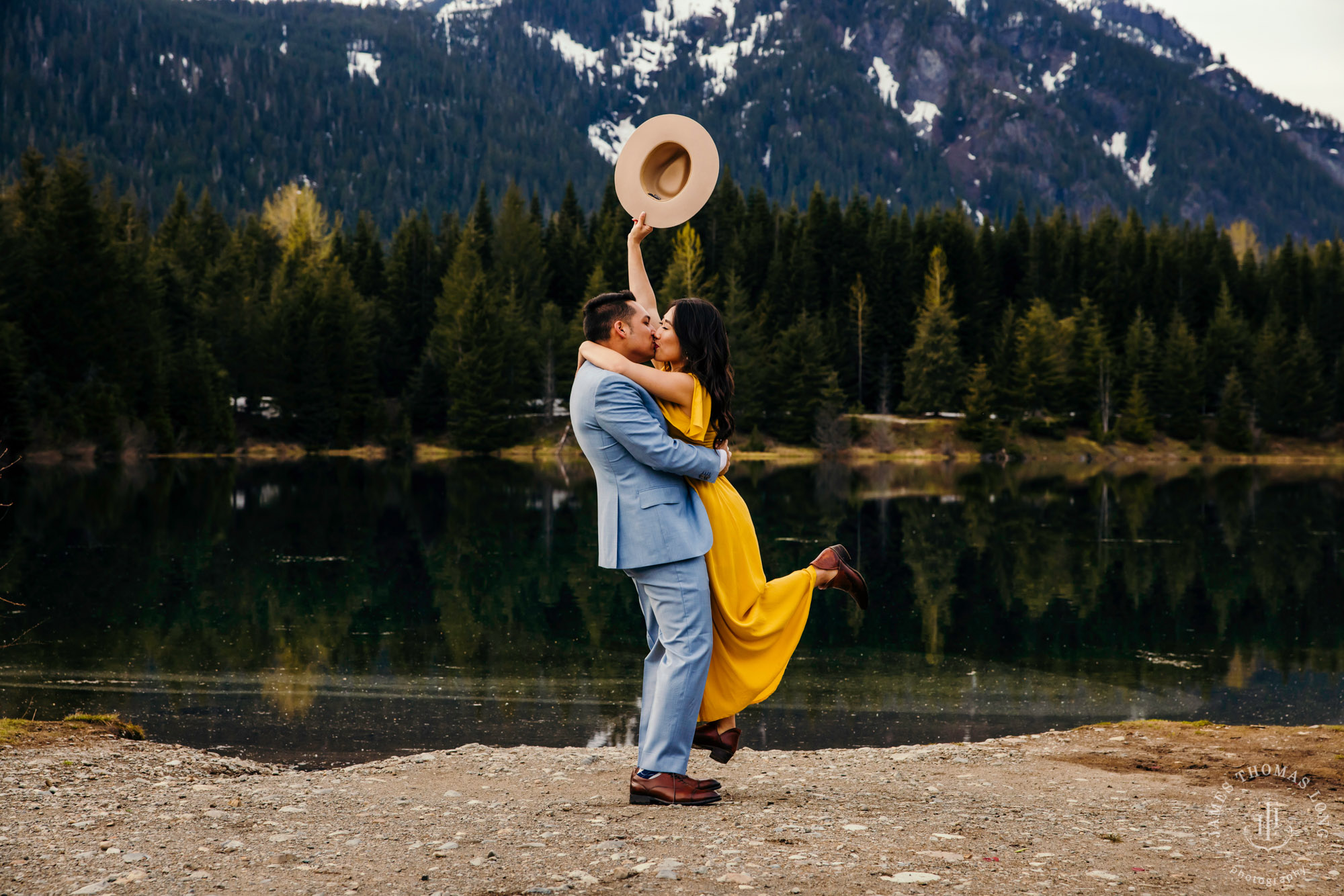 Adventure engagement session at Snoqualmie Pass by adventure wedding photographer James Thomas Long Photography