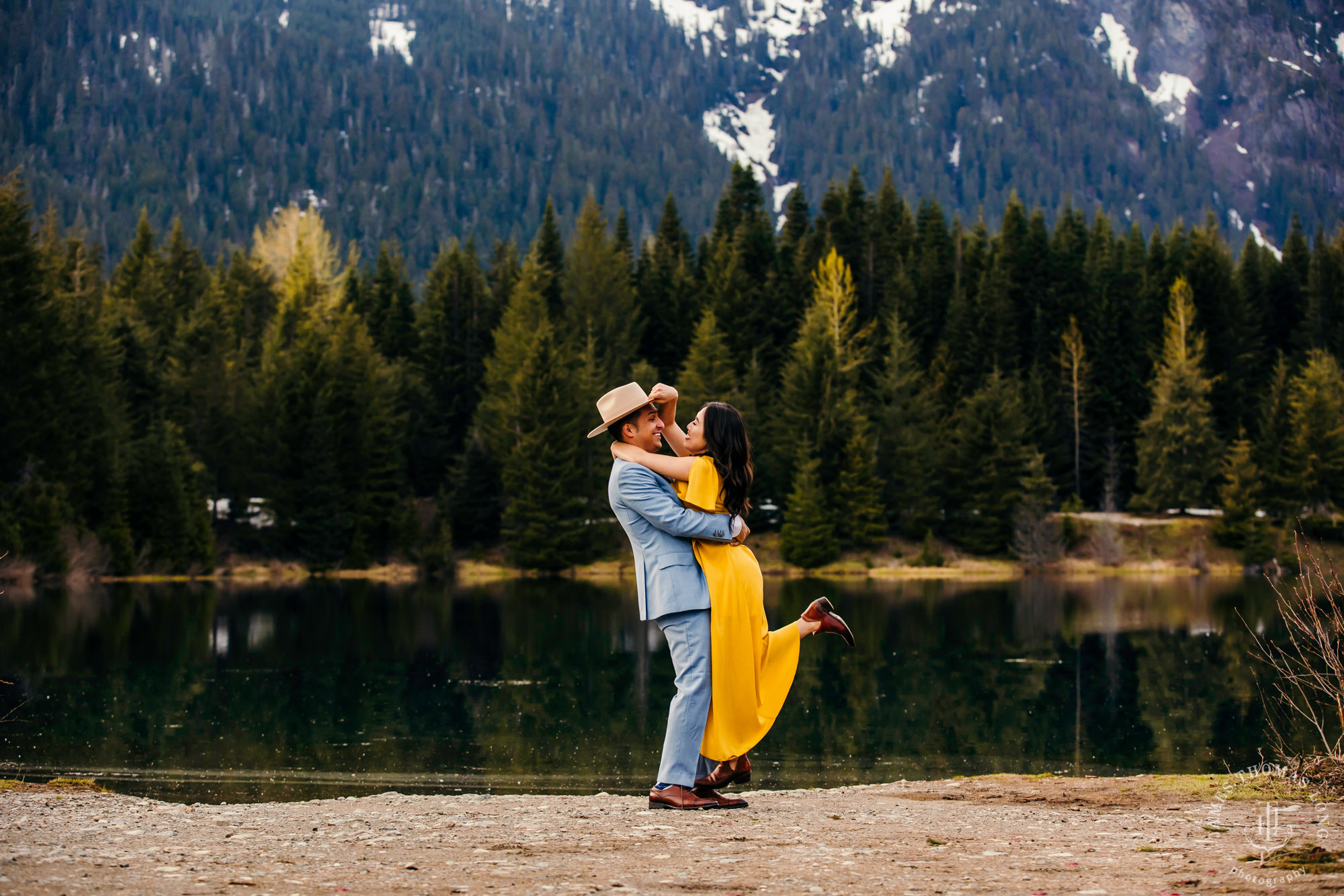 Adventure engagement session at Snoqualmie Pass by adventure wedding photographer James Thomas Long Photography