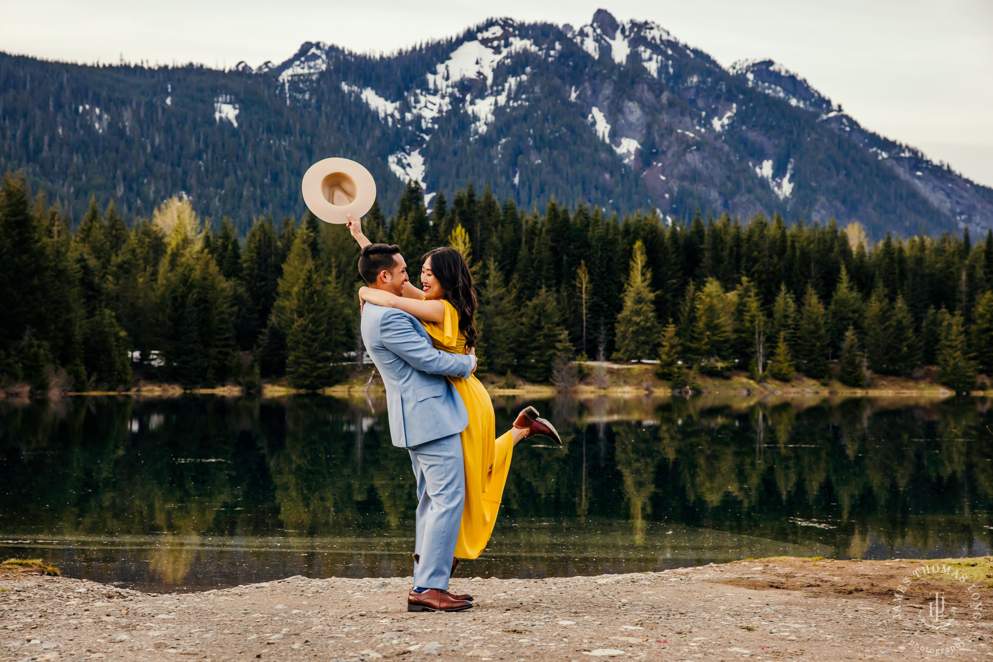 Adventure engagement session at Snoqualmie Pass by adventure wedding photographer James Thomas Long Photography