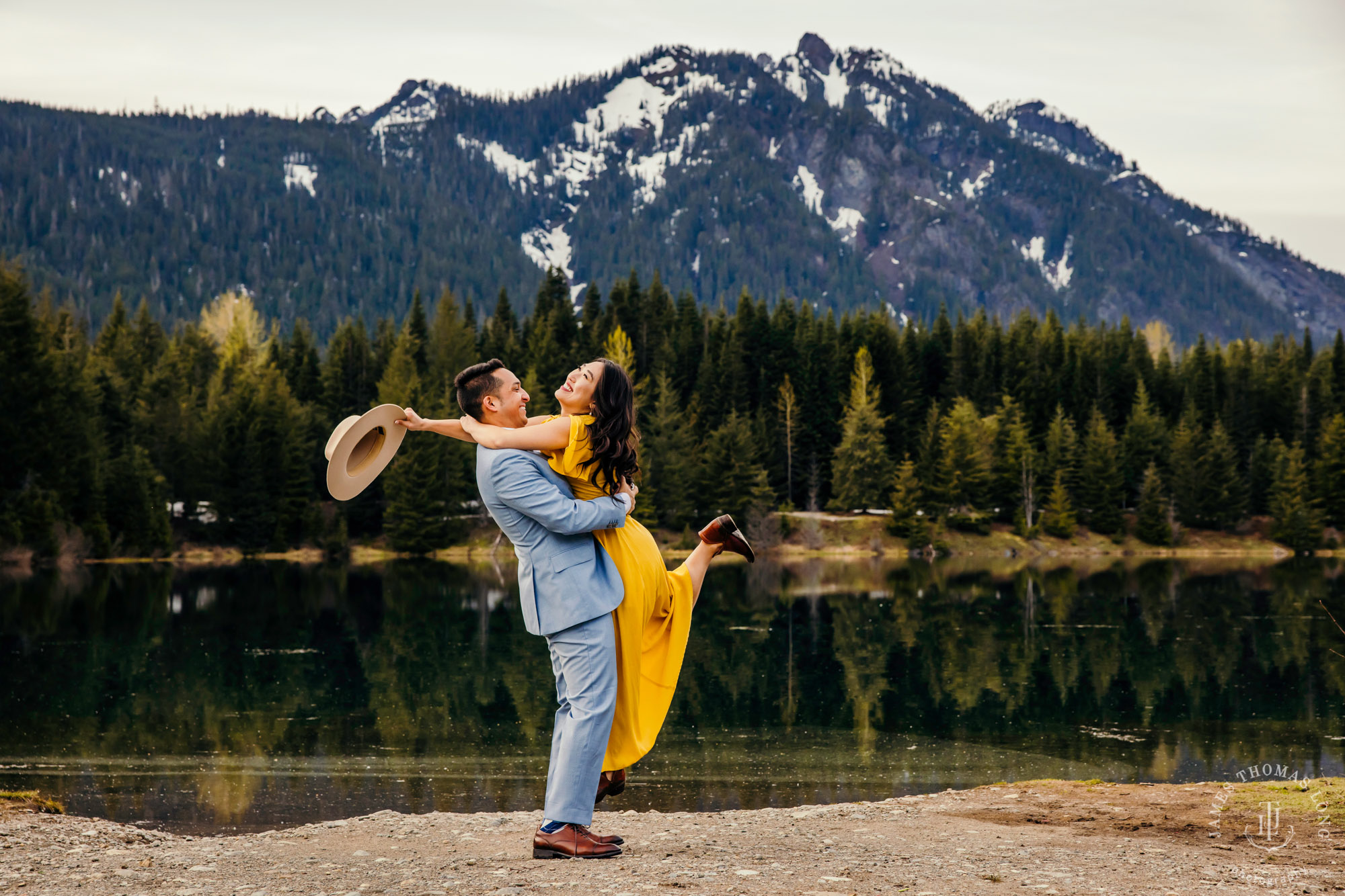 Adventure engagement session at Snoqualmie Pass by adventure wedding photographer James Thomas Long Photography