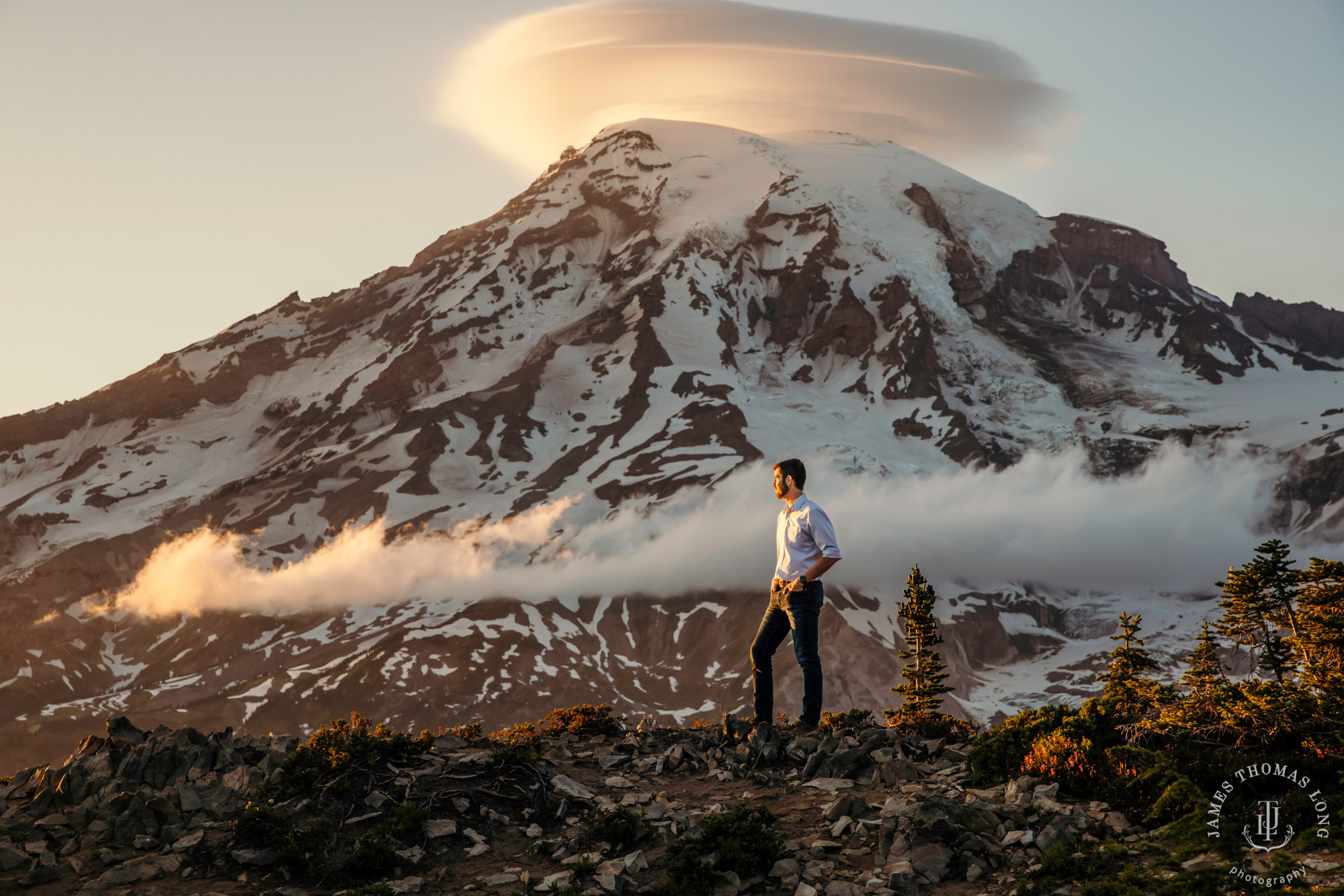 Mount Rainier adventure engagement session by adventure wedding and elopement photographer James Thomas Long Photography