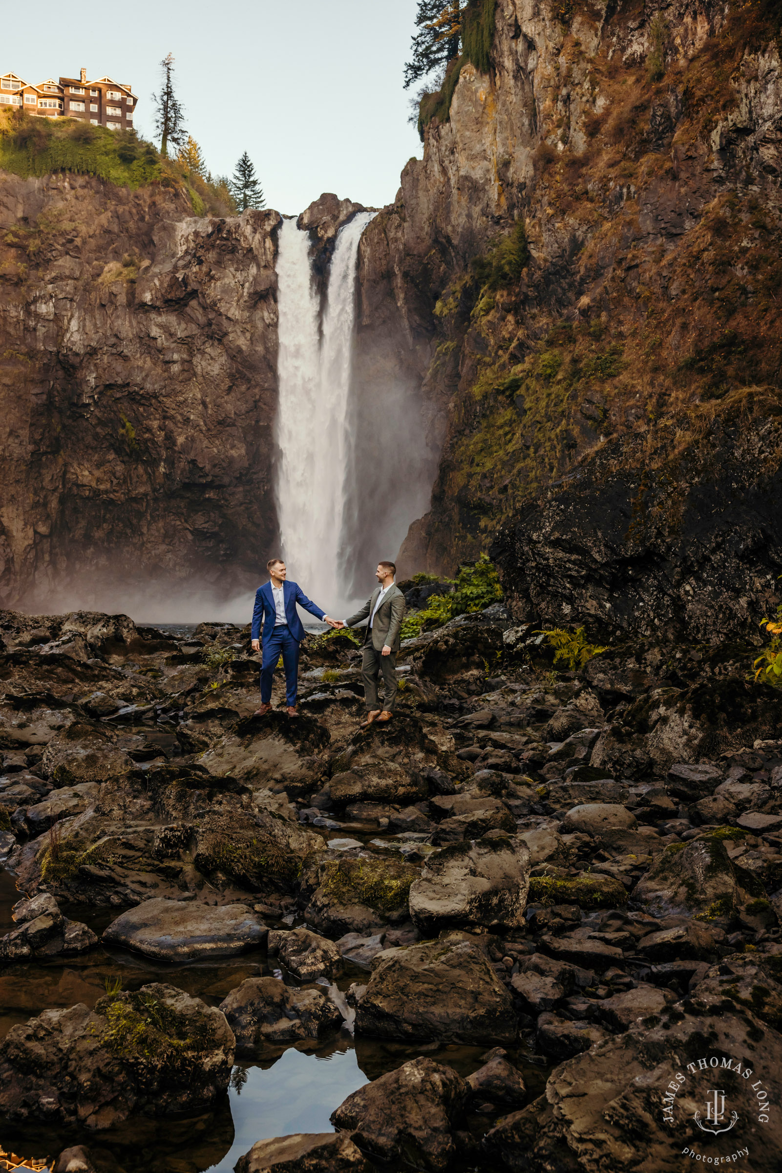 Snoqualmie Falls day before the wedding by Snoqualmie wedding photographer James Thomas Long Photography